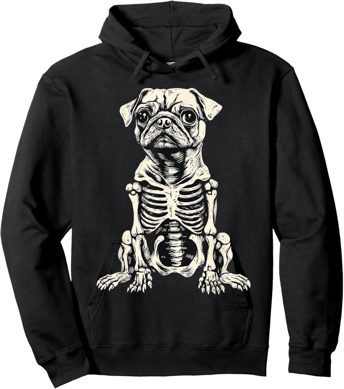 Dog Pug Skeleton Halloween Women Kids Hoodie - Hoodie | Black
