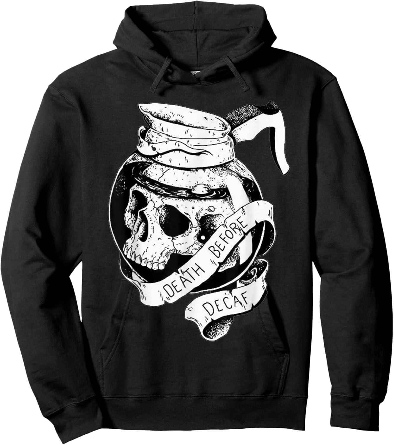 Death before Decaf Coffee Lover Blackwork Hoodie - Hoodie | Black