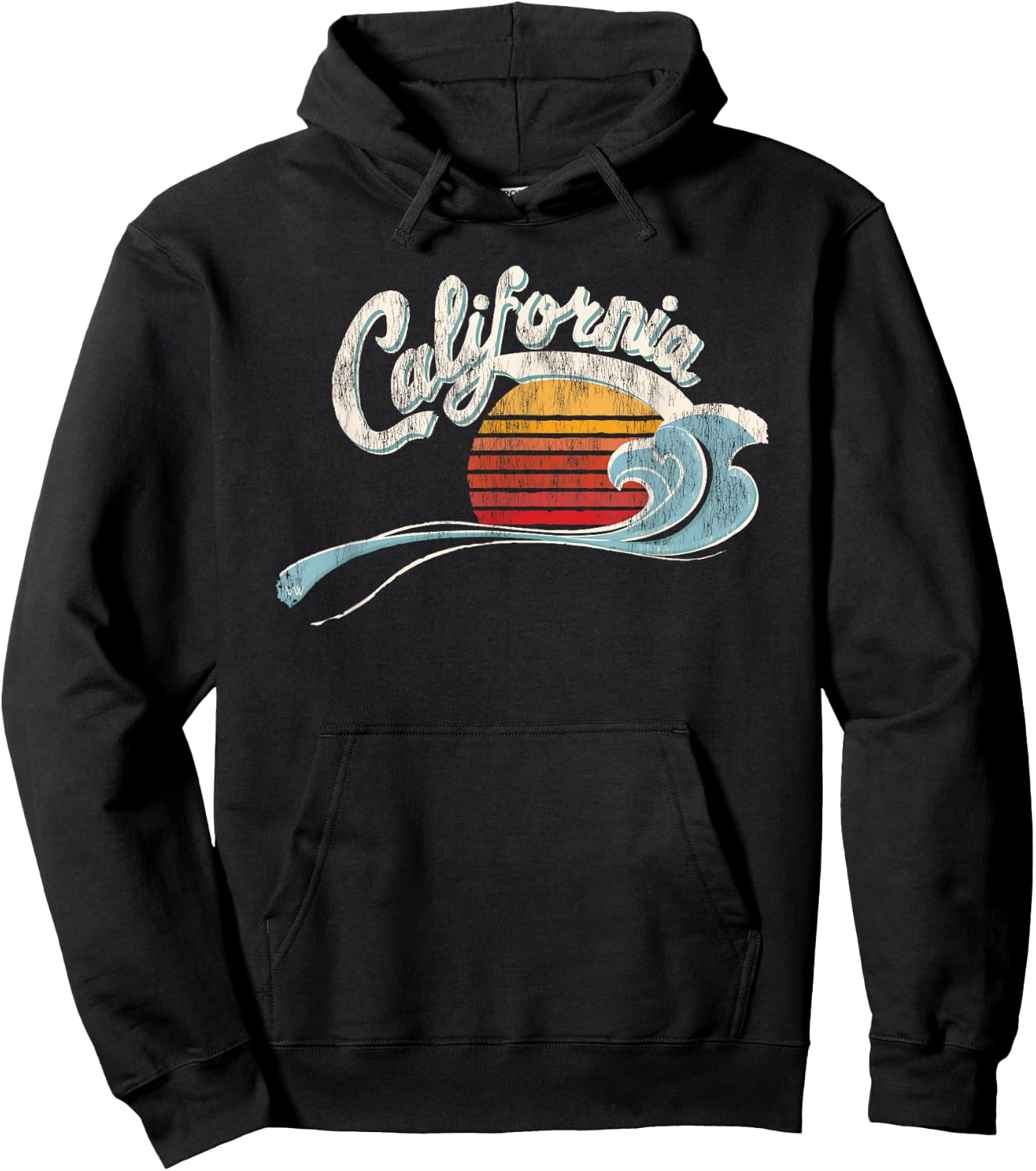 Vintage Surfer - 70's Graphic Sunset - California Hoodie - Hoodie | Black