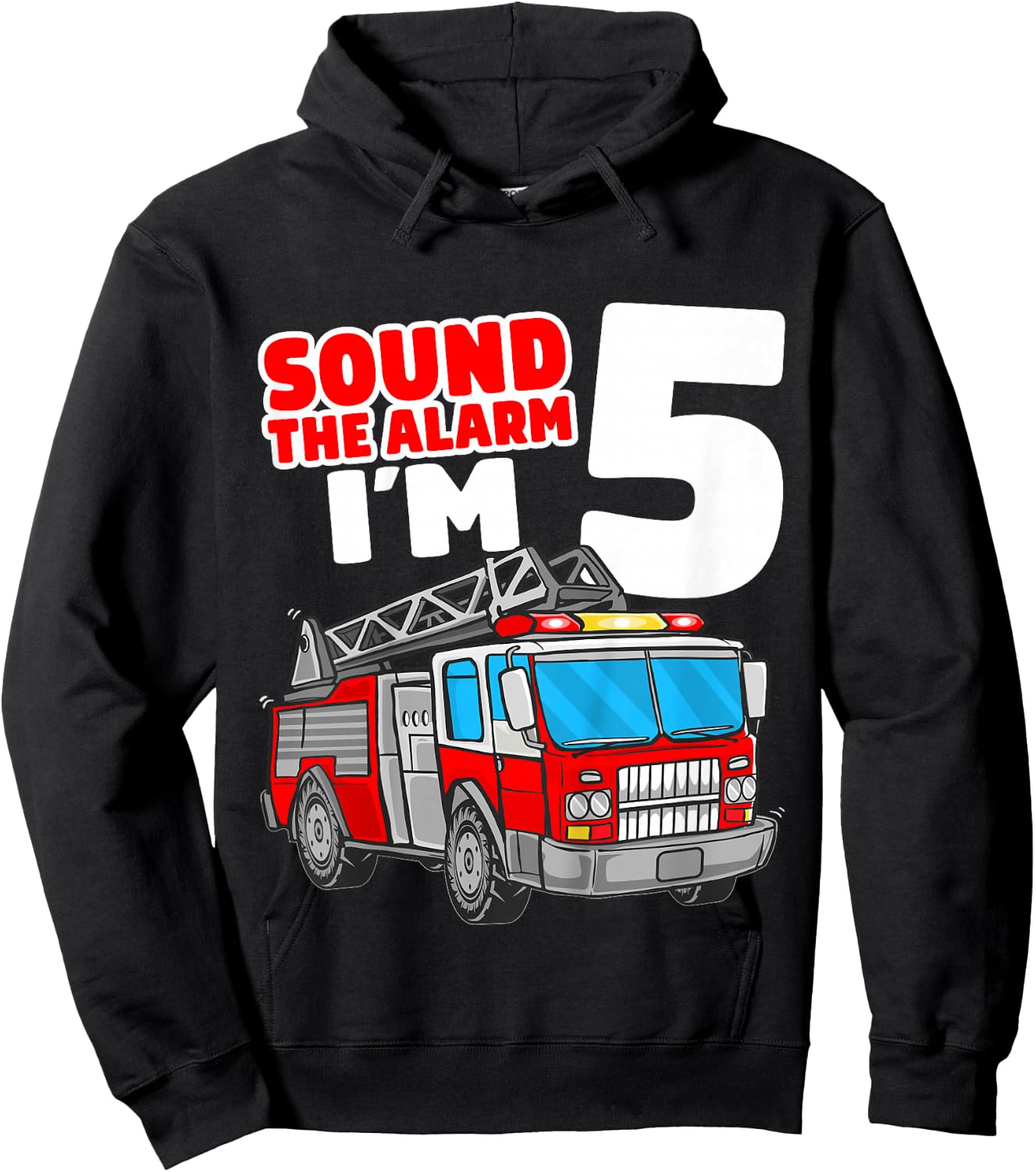 Kids Fire Truck 5 Year Old Firefighter Five 5th Birthday Boy Hoodie - Hoodie | Black