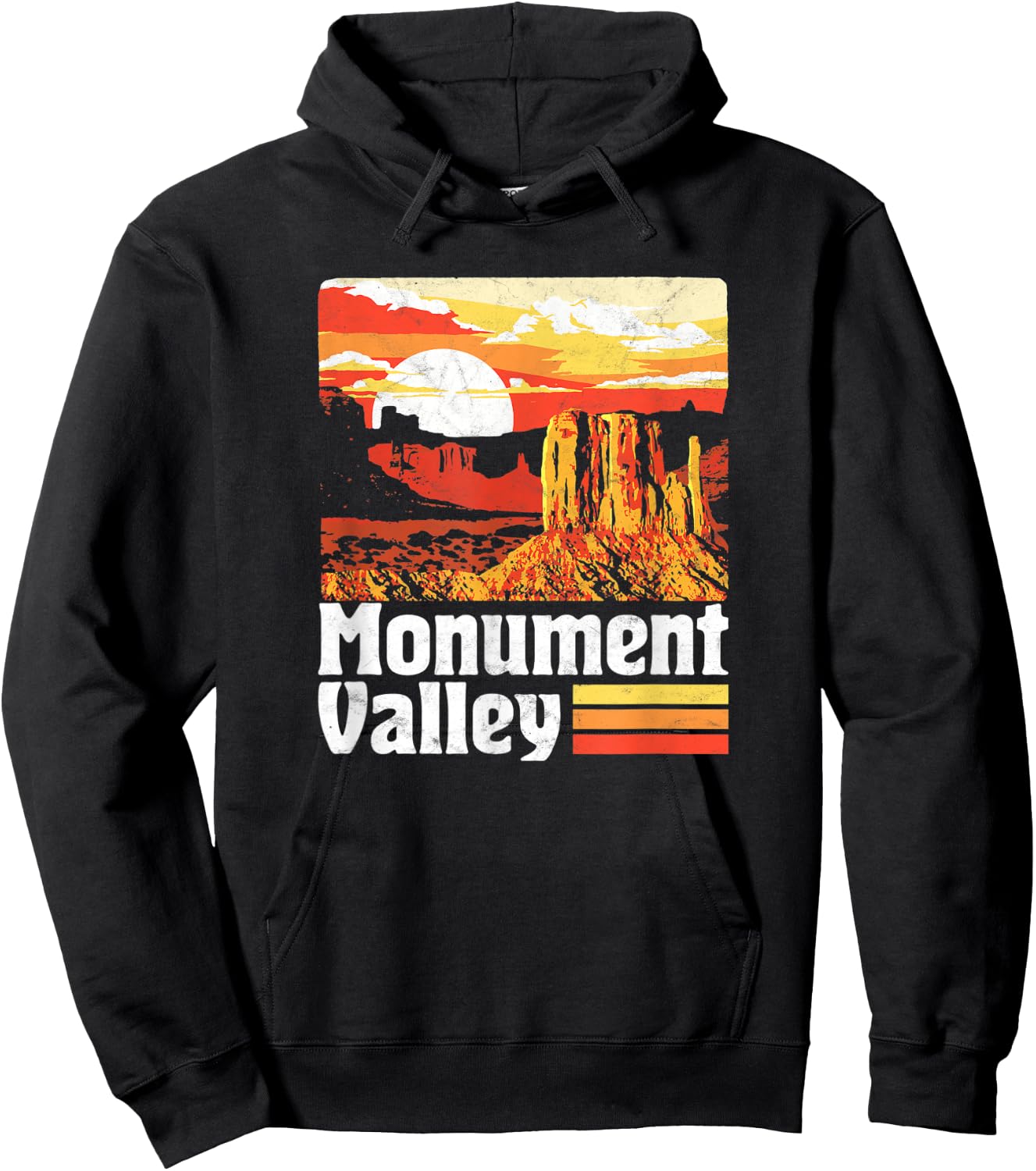 Monument Valley Vintage Sunset 80s Retro Distressed Hoodie - Hoodie | Black