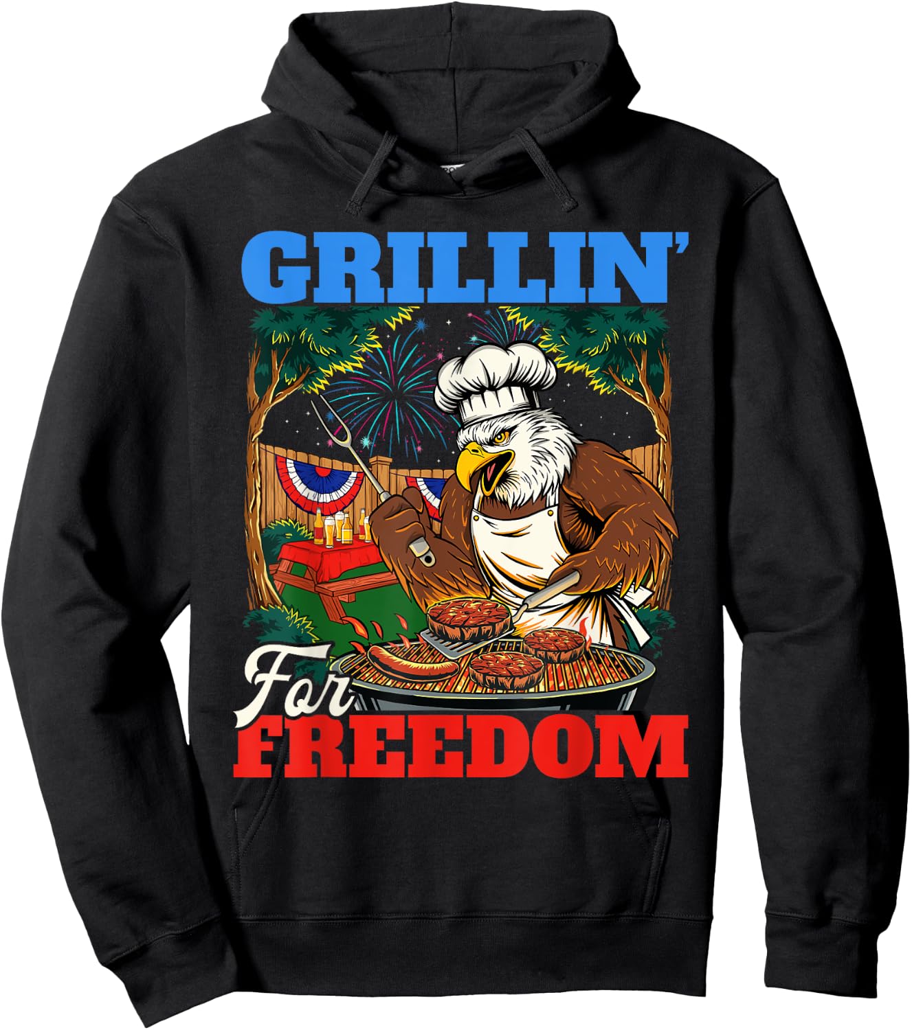 Grillin’ For Freedom - USA American Flag 4th Of July Fourth Hoodie - Hoodie | Black