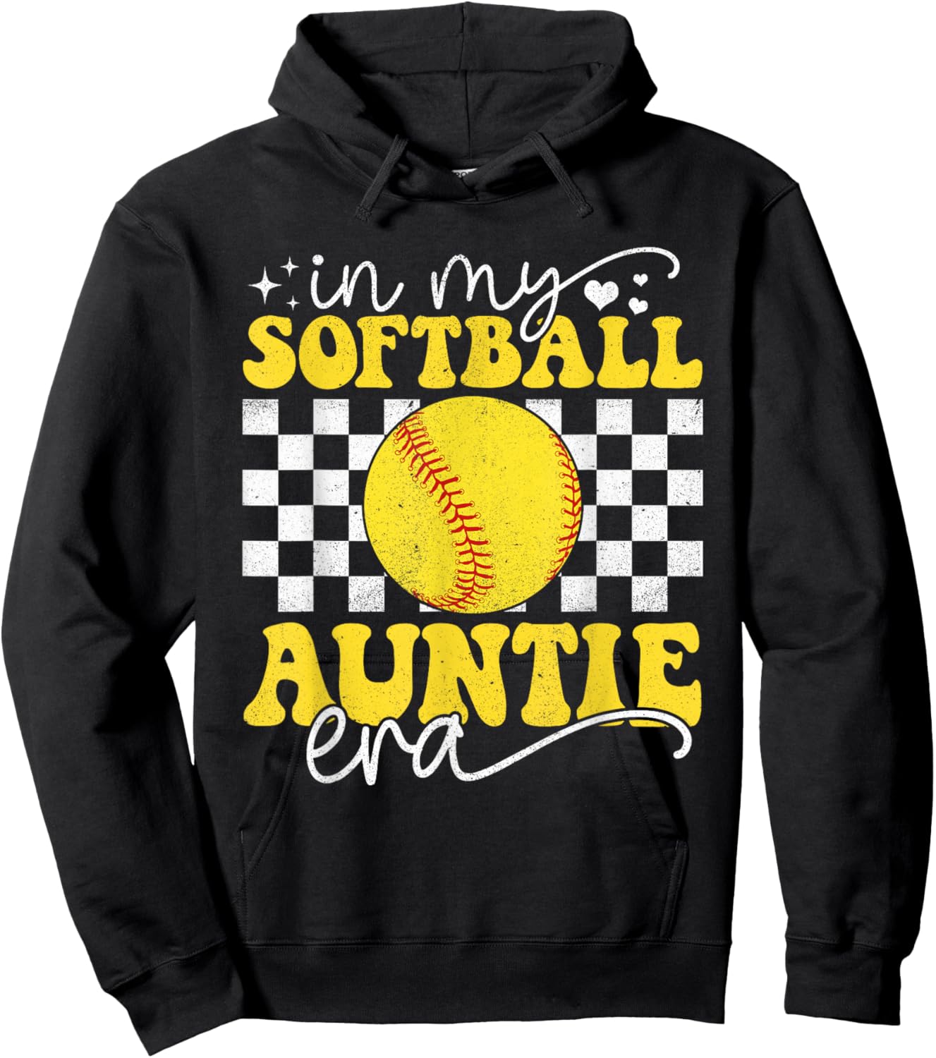 In My Softball Auntie Era Groovy Retro Proud Softball Auntie Hoodie - Hoodie | Black