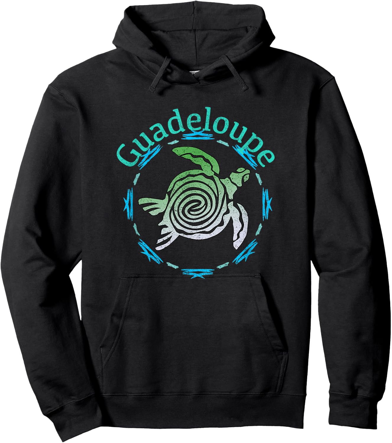 Guadeloupe Vintage Tribal Turtle Hoodie - Hoodie | Black