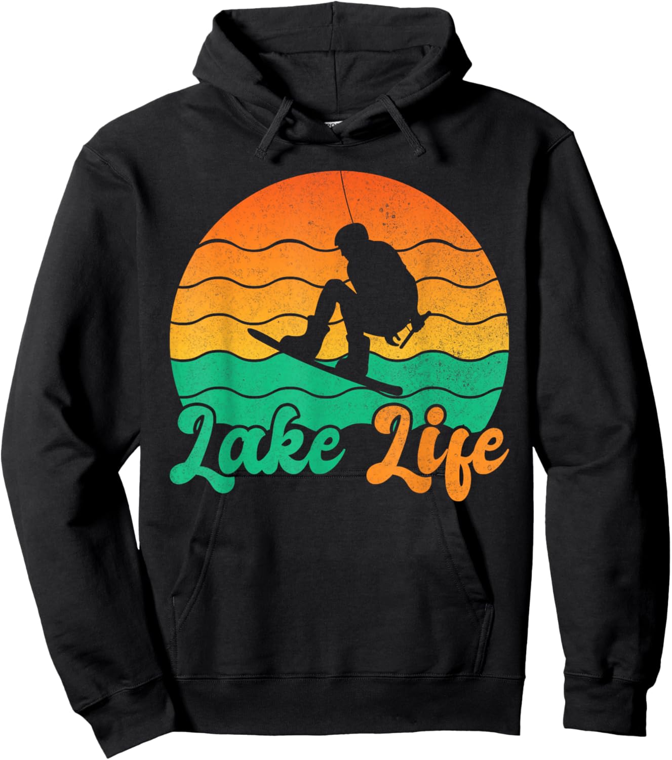 Wakeboard Wakeboarder Lake Life Retro Wakeboarding Sunset Hoodie - Hoodie | Black