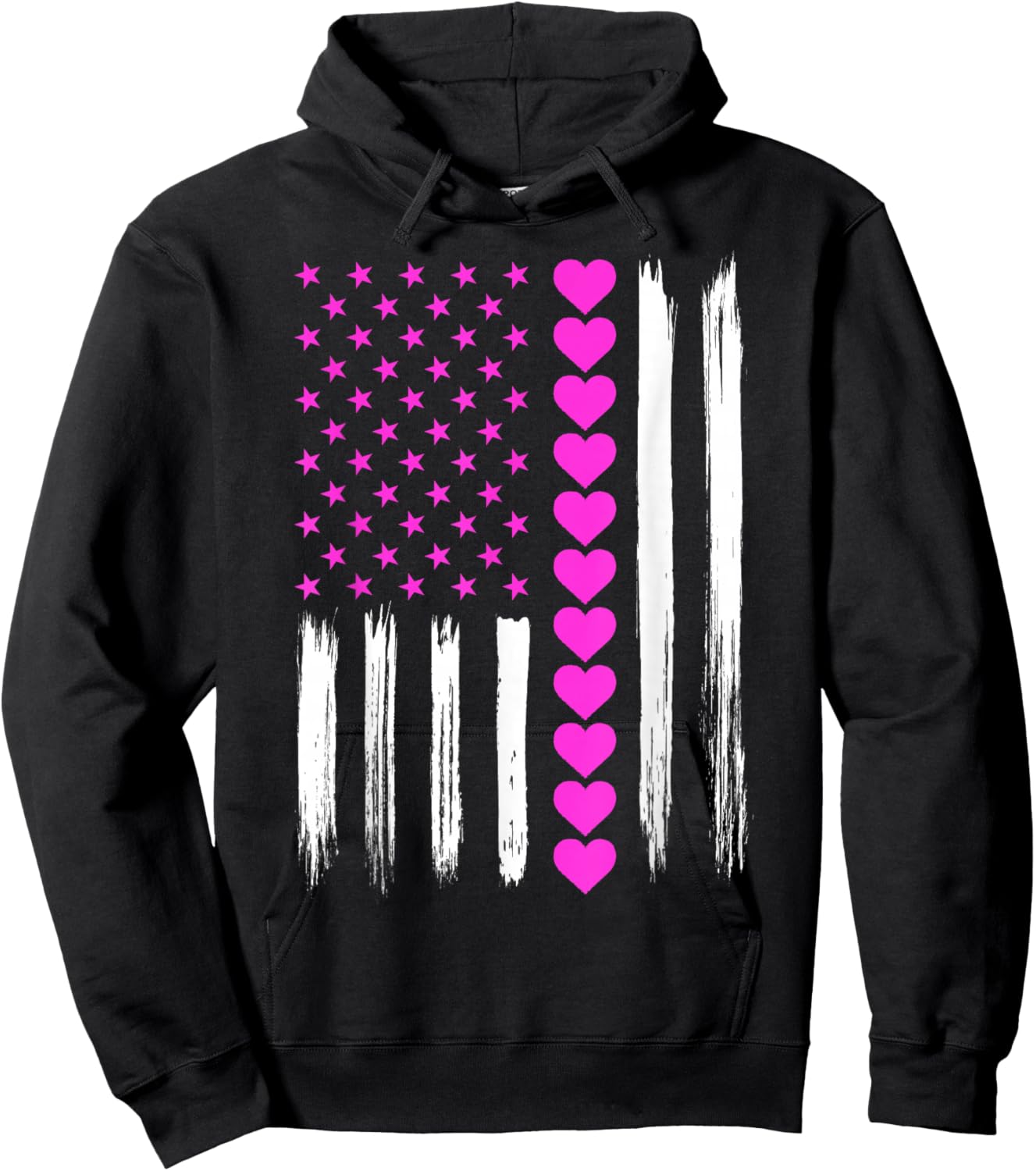 Valentines Love Pink Hearts US American Flag Patriotic Lover Hoodie - Hoodie | Black