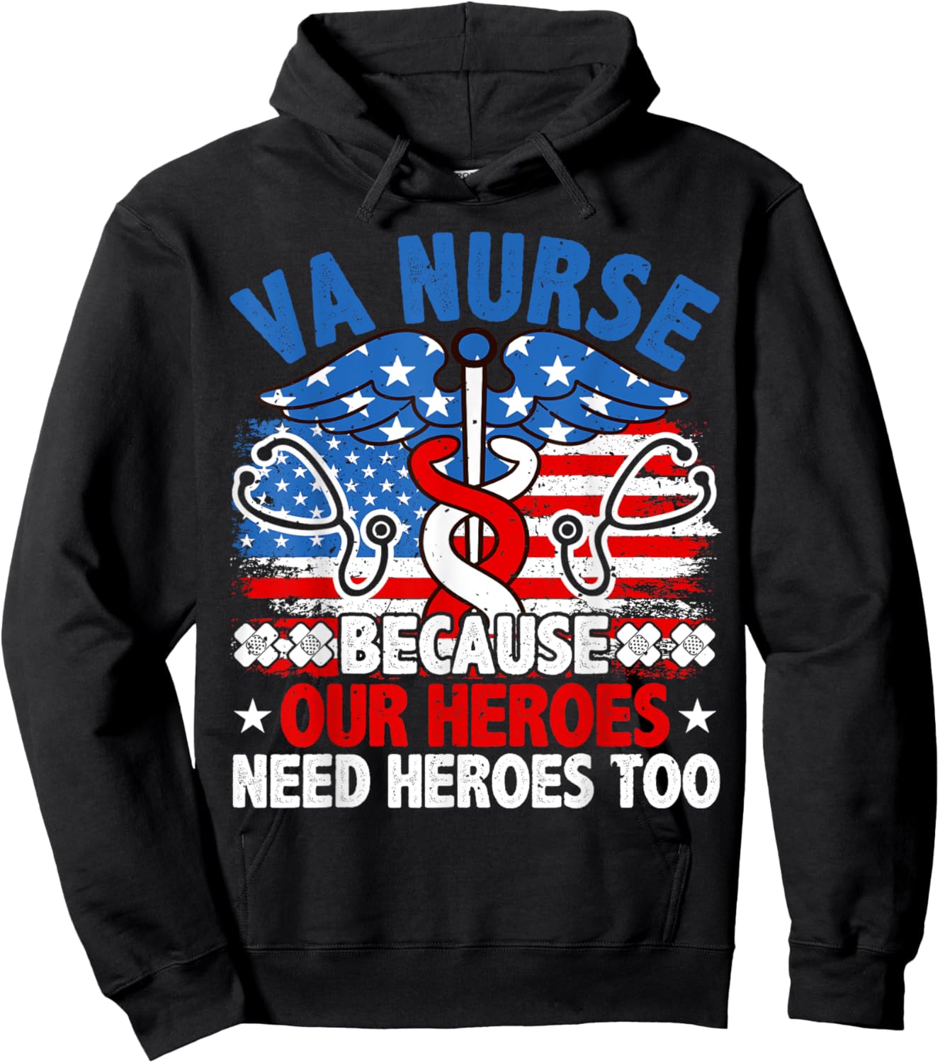 VA Nurse, Veteran & Patriot Nursing, US Military Nurse Hoodie - Hoodie | Black