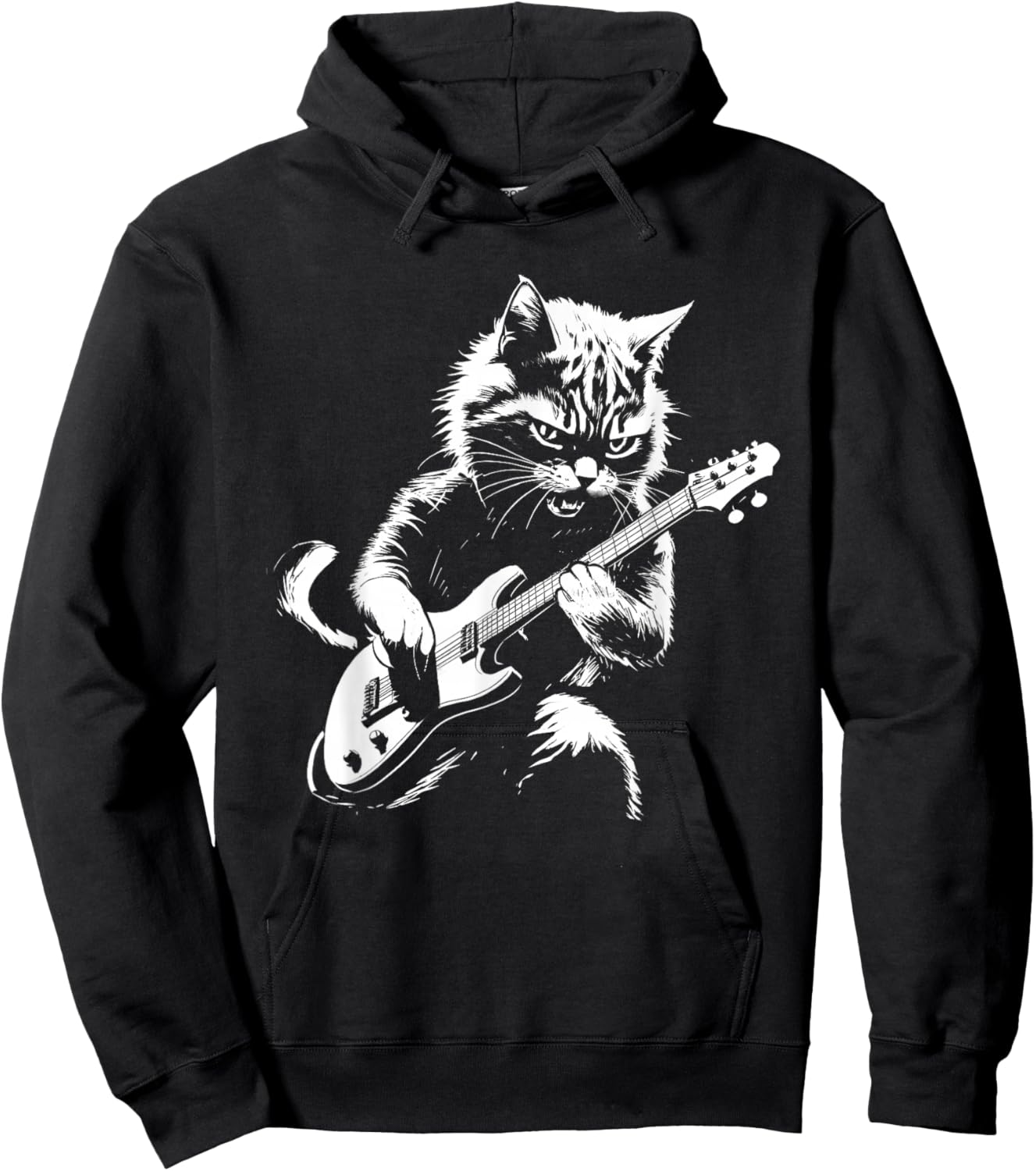 Cat Playing Electric Guitar - Cat Lover Kitten Owner Kitty Hoodie - Hoodie | Black