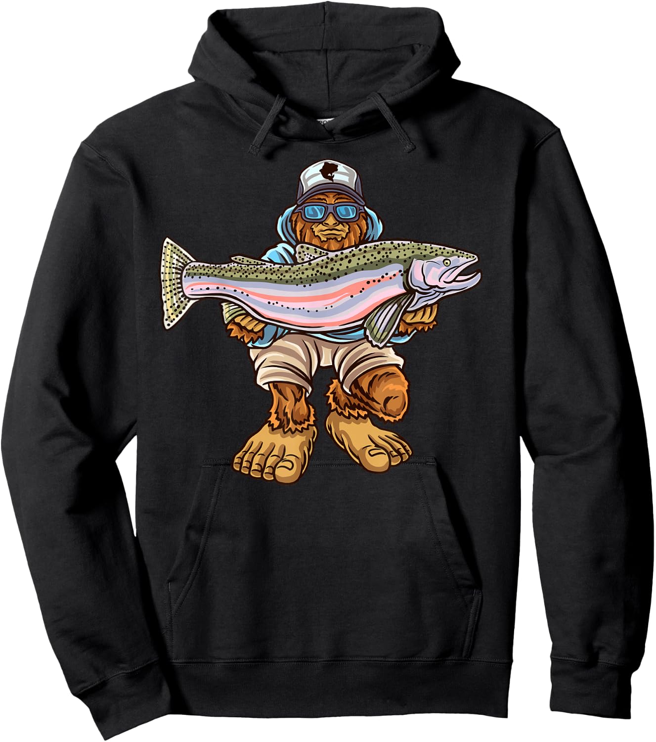 Steelhead Fishing Bigfoot Trout River Fisherman Hoodie - Hoodie | Black