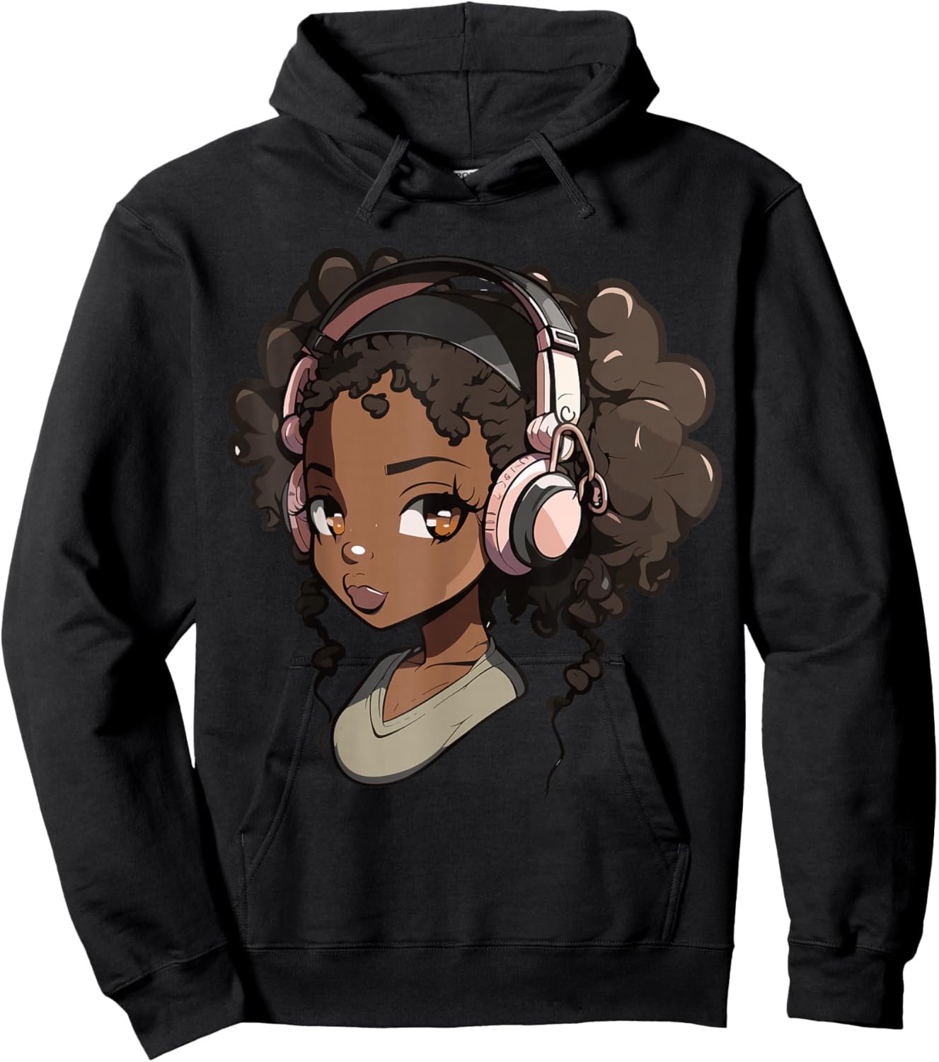 Anime and Music Black Girl Anime Merch Afro African American Hoodie - Hoodie | Black