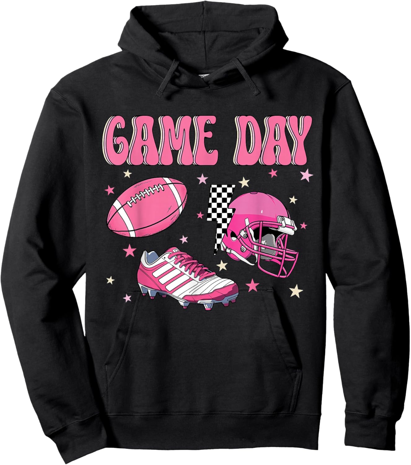 Pink Football Game Day Jersey - Sporty Fan Apparel Hoodie - Hoodie | Black
