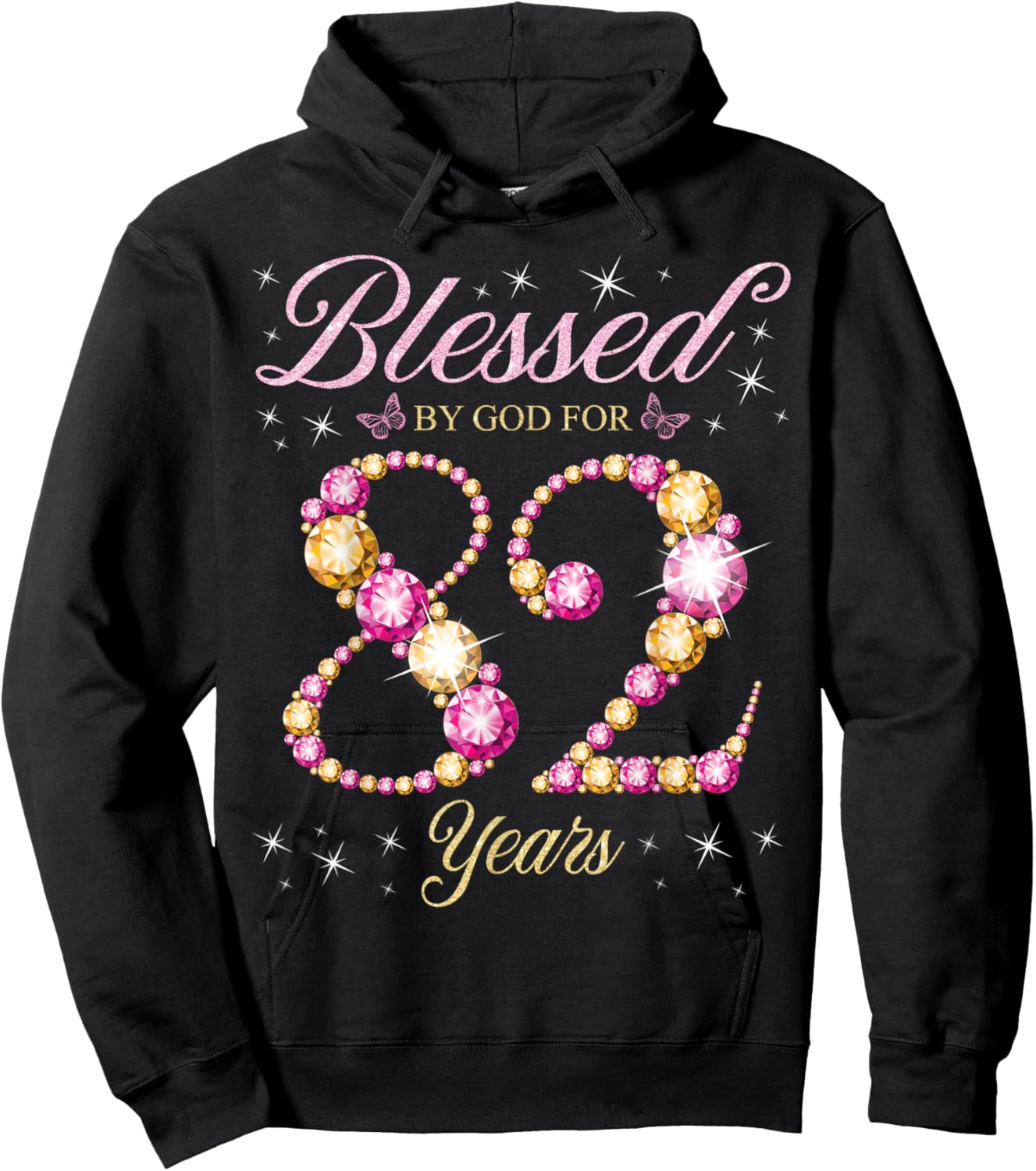 Blessed By God For 82 Years Old 82nd Birthday Party Hoodie - Hoodie | Black