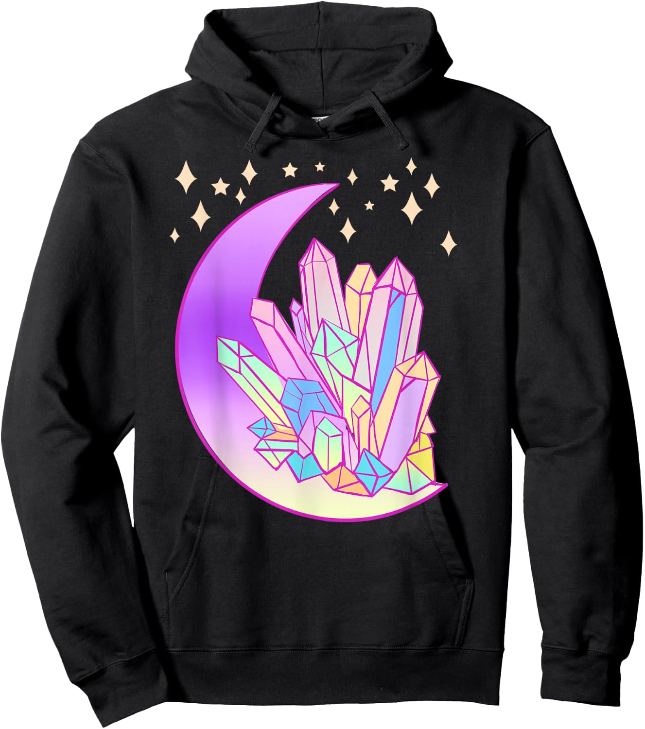 Pastel Goth Crystal Cluster Glowing Moon Kawaii Witch Hoodie - Hoodie | Black