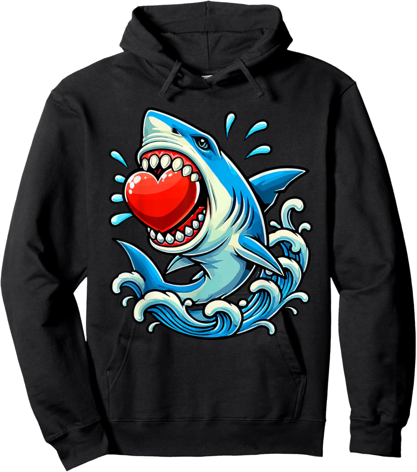 Shark Holding Hearts Valentine's Day Kids Family Group Hoodie - Hoodie | Black