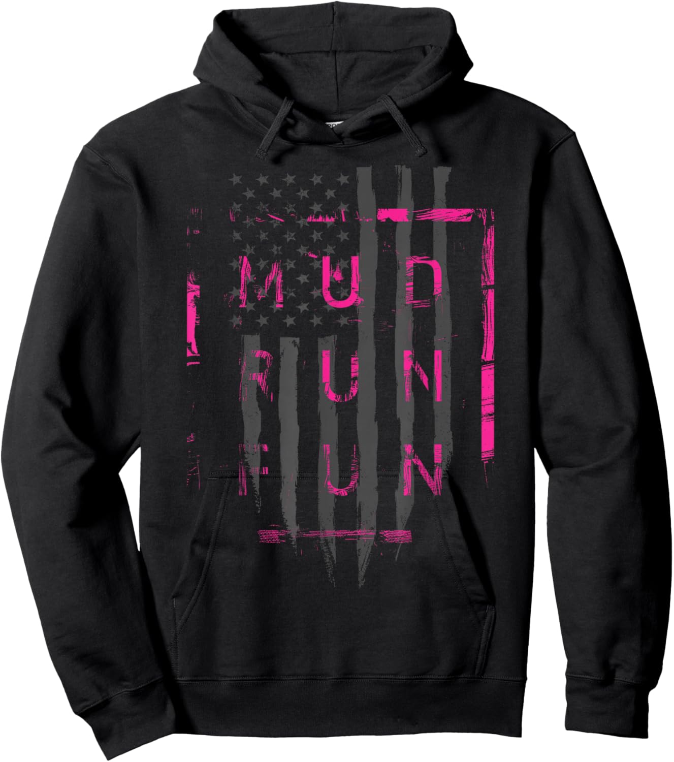 Mud Run Fun USA Flag Pink Mudder Trail Running and Mudding Hoodie - Hoodie | Black