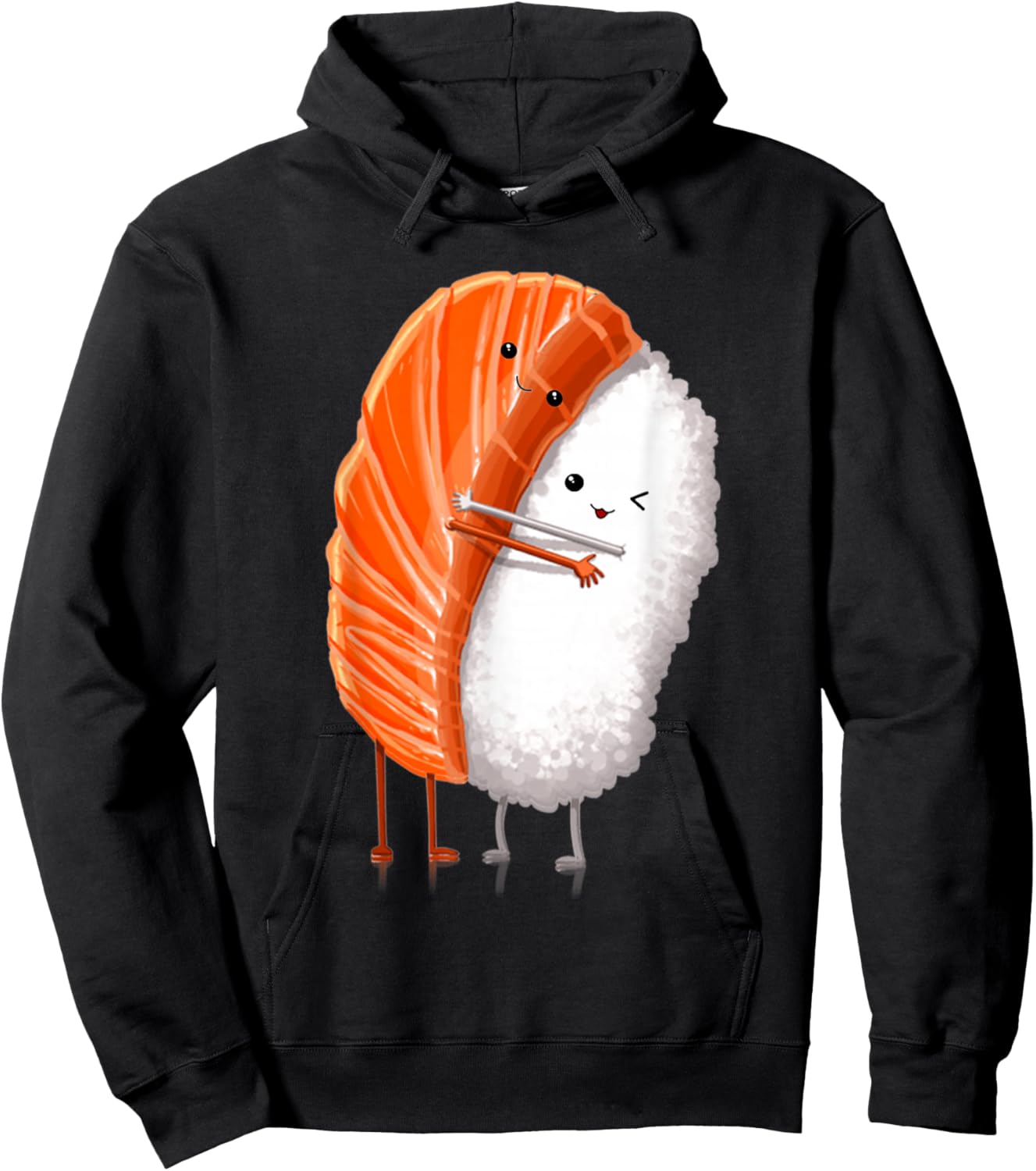 Funny Sushi Hugging Salmon Cute Japanese Sushi Kawaii Food Hoodie - Hoodie | Black