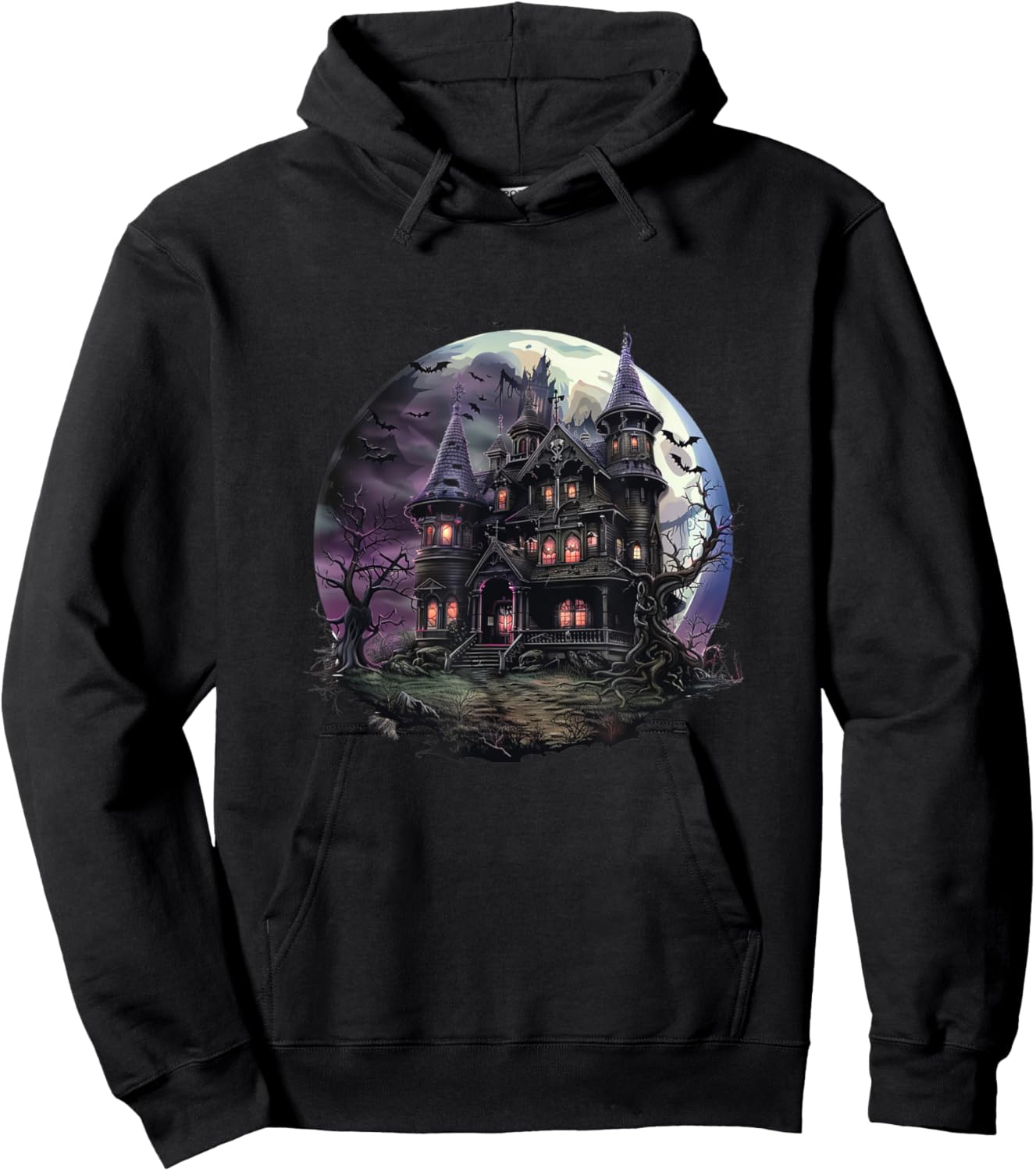 Gothic Haunted House - Spooky Halloween Mansion Design Hoodie - Hoodie | Black