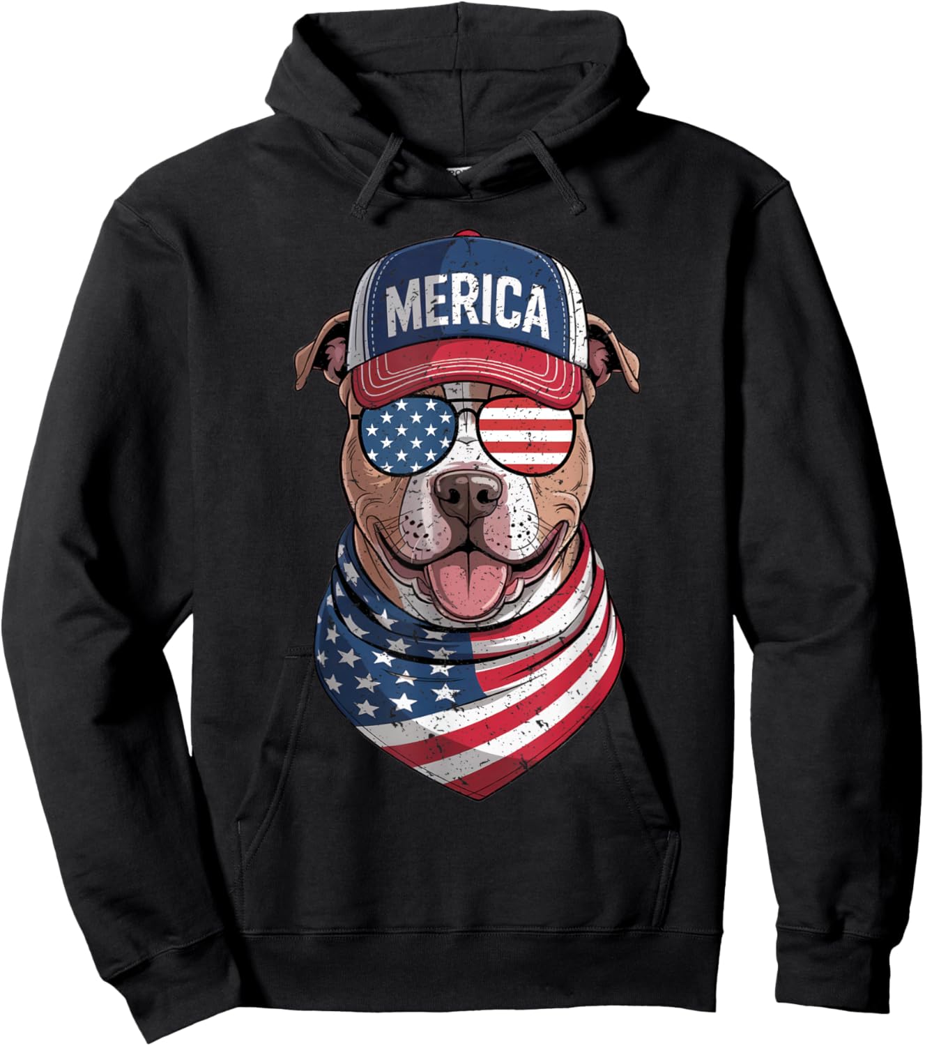 Pit Bull 4th of July US American Flag Pittie Dog Patriotic Men Women Kids Hoodie - Hoodie | Black