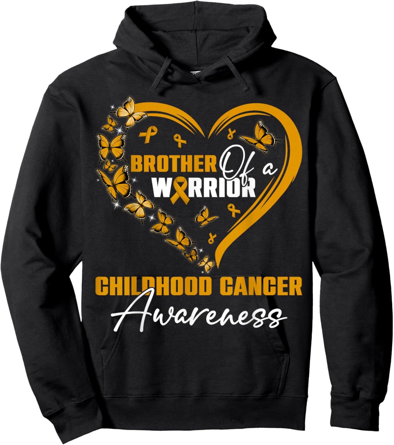 Brother Of A Warrior Childhood Cancer Awareness Day Gold Rib Hoodie - Hoodie | Black