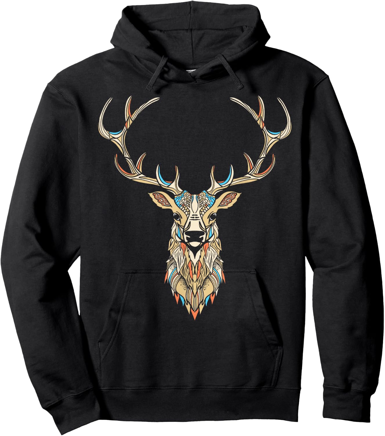 Elk Head/Face Artistic Illustration Graphic Hoodie - Hoodie | Black