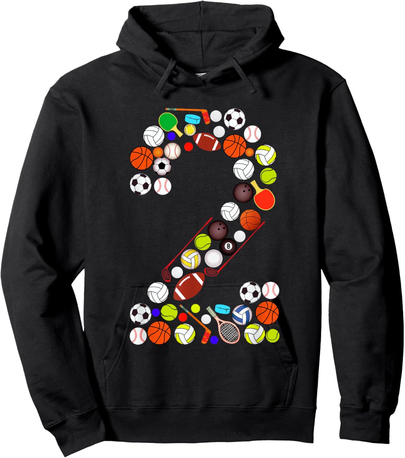 Kids 2nd Birthday Sports Big Number Two 2 Year Old Boy Hoodie - Hoodie | Black