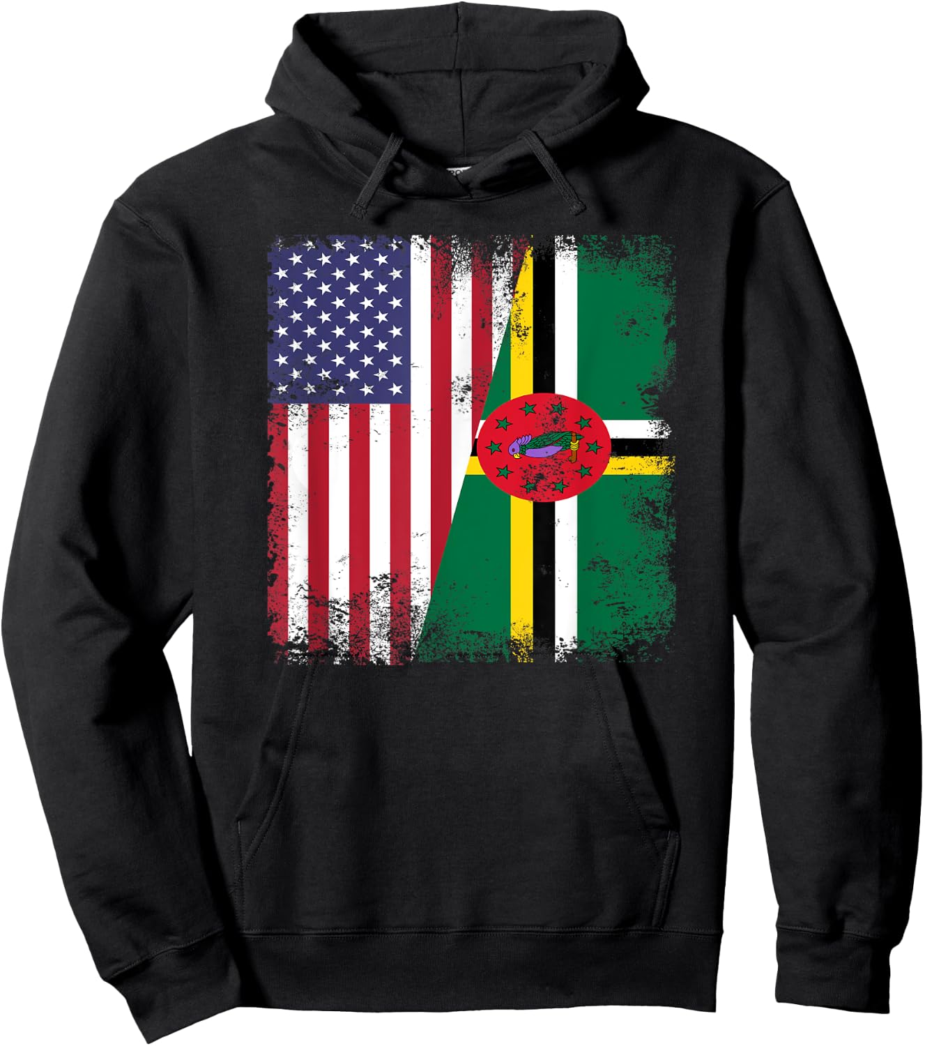 Half Dominican Flag | Vintage Dominica USA Gift Hoodie - Hoodie | Black