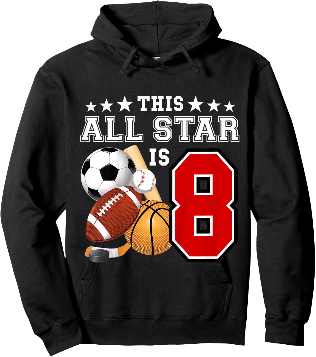 Kids 8 Year Old Sports Star Birthday Party All Sport 8th Gift Hoodie - Hoodie | Black