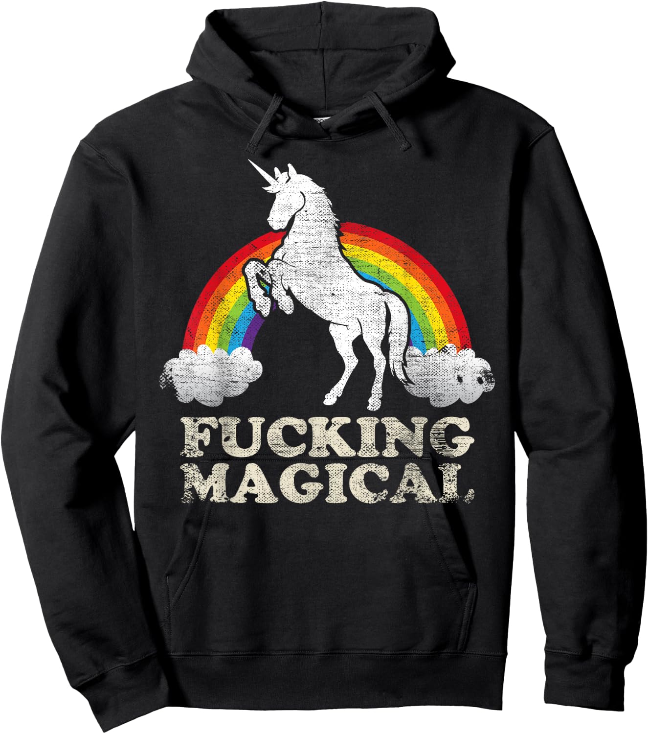 Funny Retro Adult Humour Fucking Magical Unicorn Rainbow Hoodie - Hoodie | Black