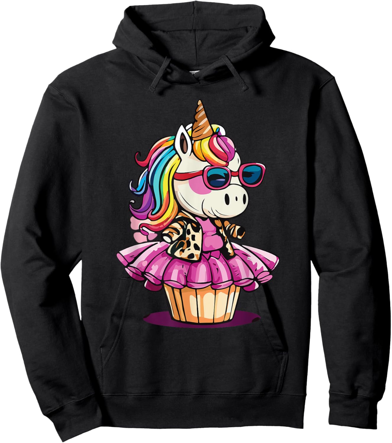 Unicorn Cupcake Cute Leopard Print Rainbow Unicorn Party , Small Hoodie - Hoodie | Black