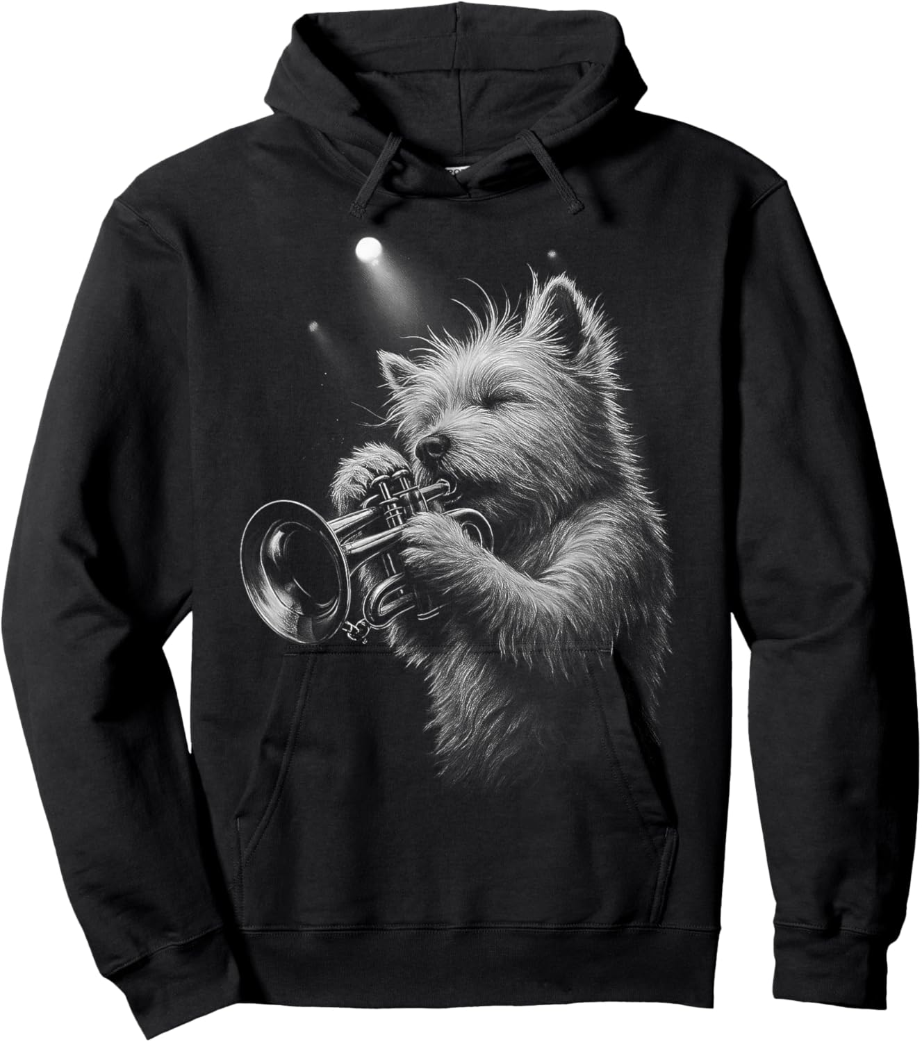 West Highland White Terrier Playing Trumpet Jazz Music Dog Hoodie - Hoodie | Black