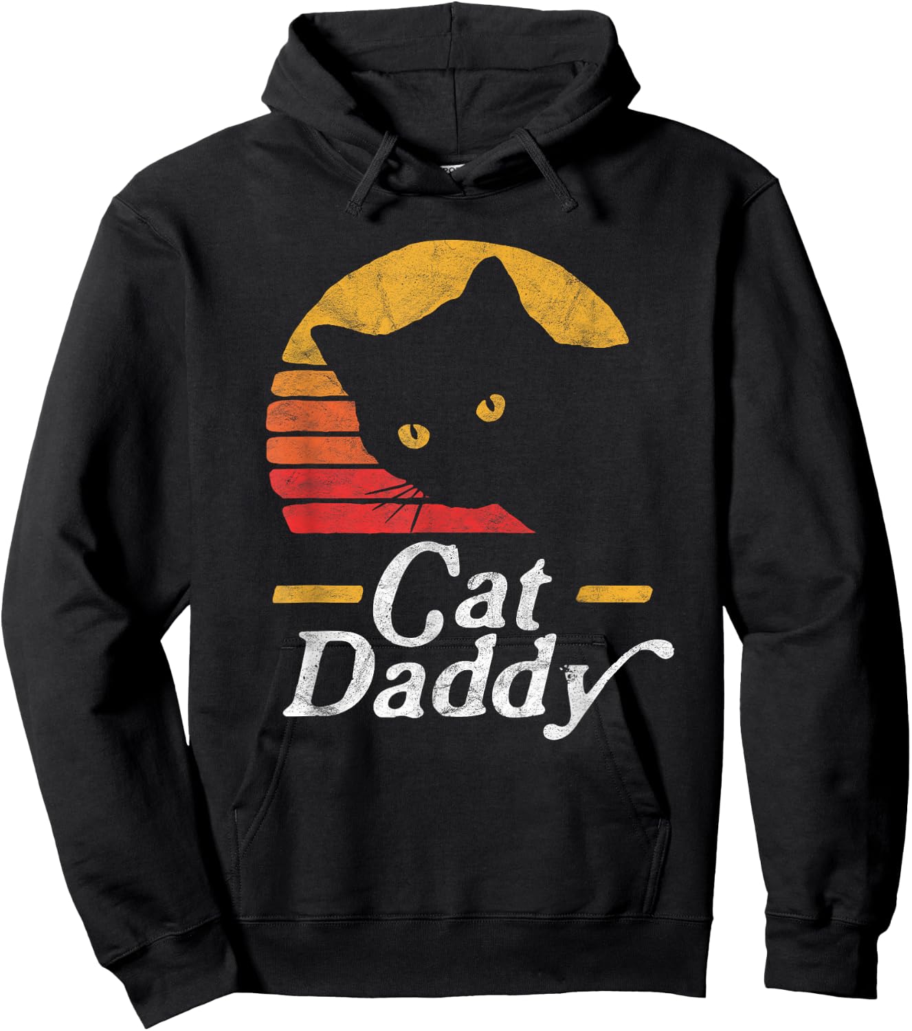 Cat Daddy Vintage Eighties Style Cat Retro Distressed Hoodie - Hoodie | Black