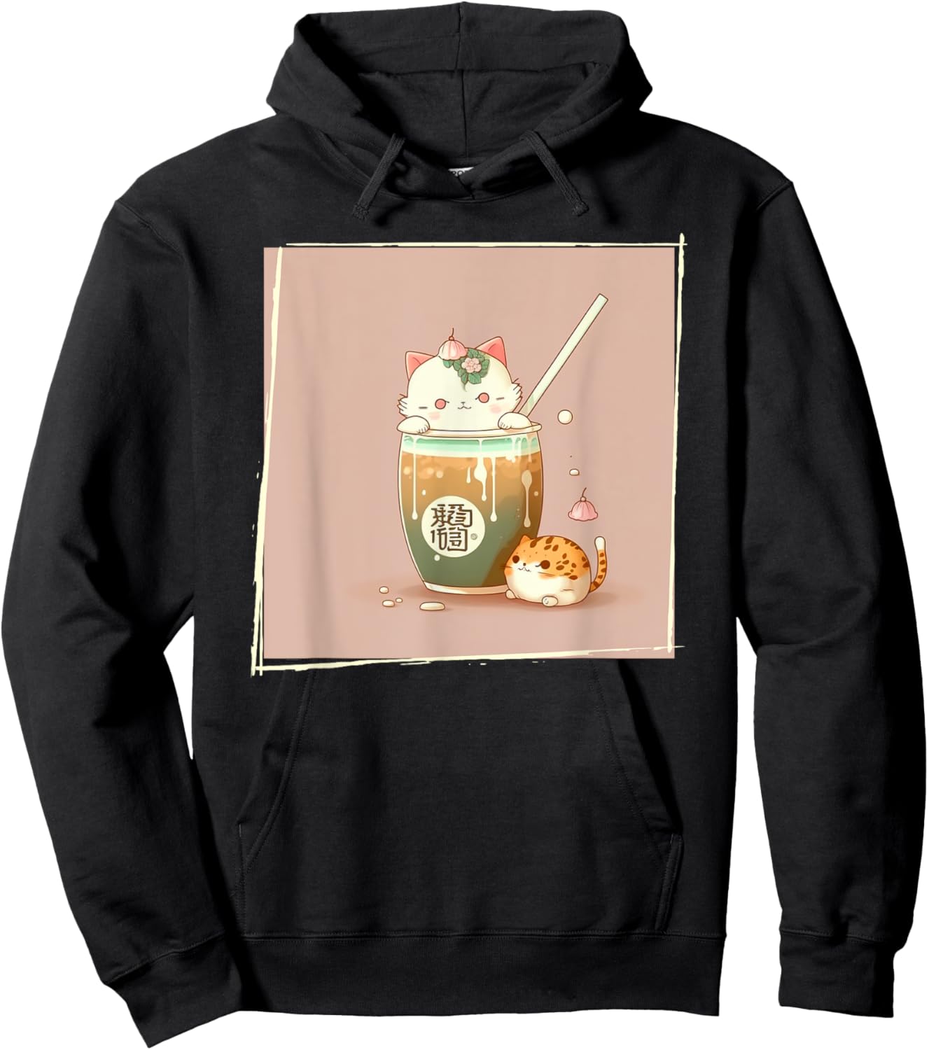 Boba Tea Cat Kawaii Anime Japanese Kawaii Neko Graphic Men Women Kids Hoodie - Hoodie | Black