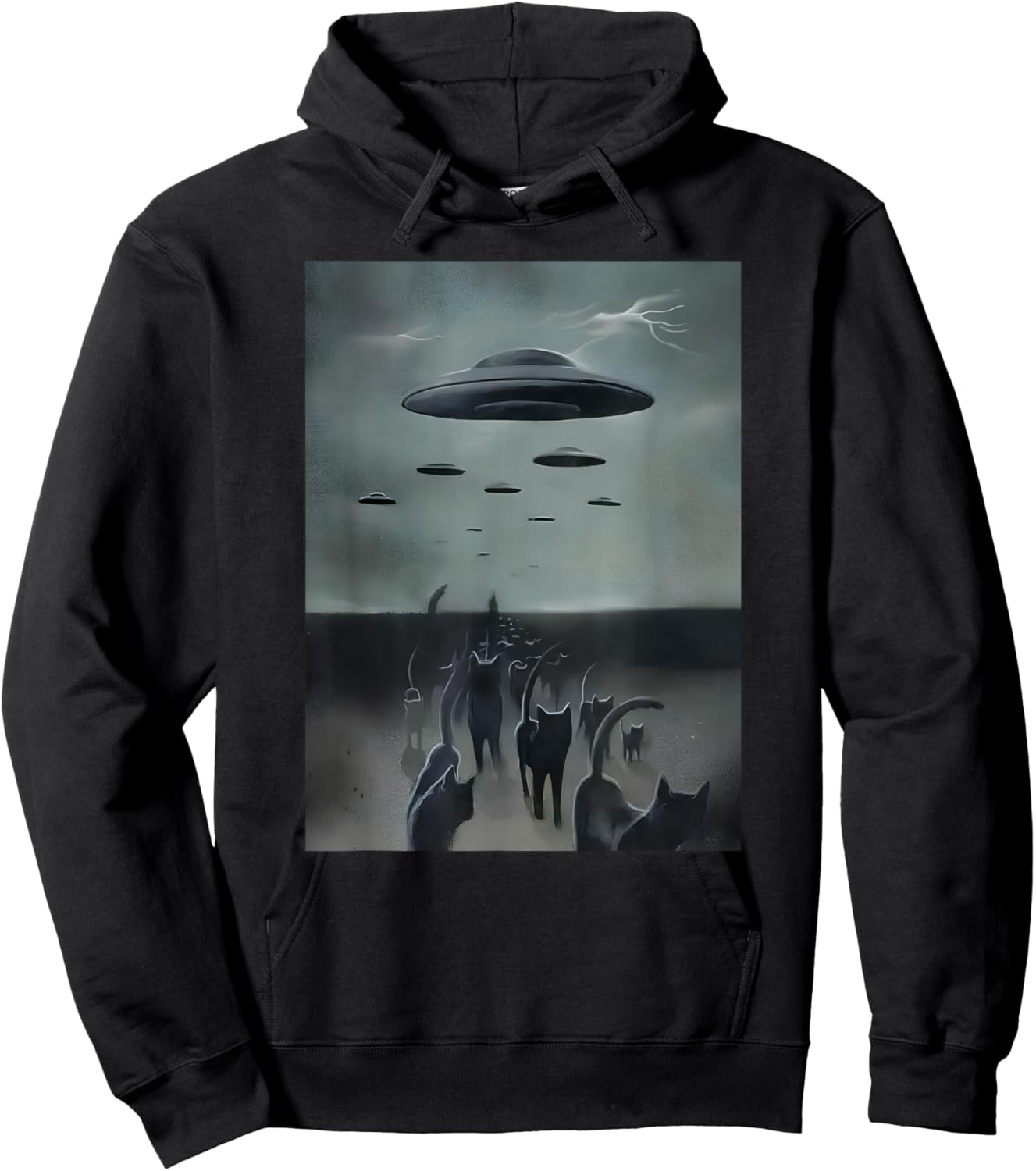 Cats Invasion With Alien UFO Funny Cats Women Kid , Small, Black Hoodie - Hoodie | Black