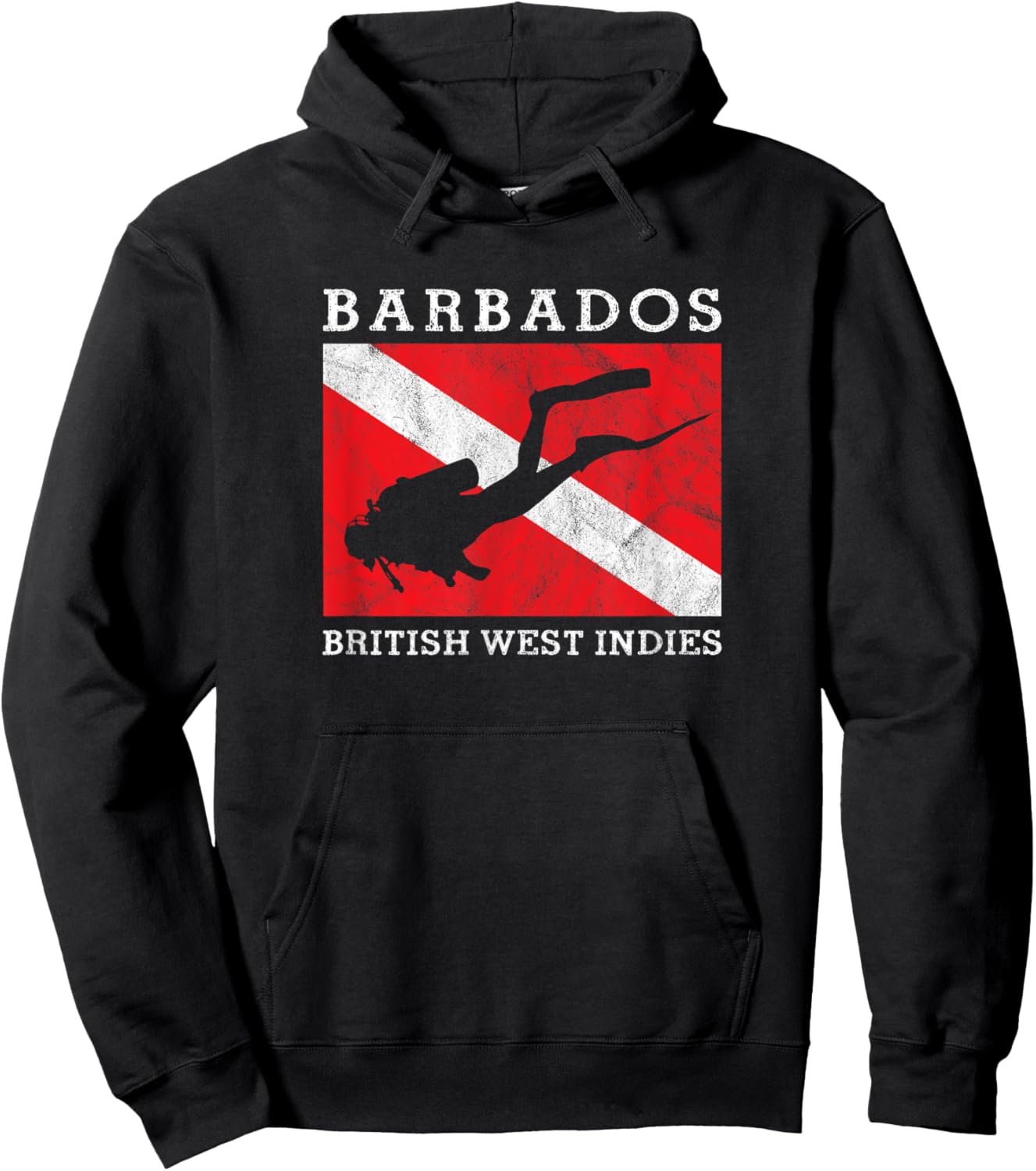 Vintage Dive Barbados Scuba Diver Flag Vacation Souvenir Hoodie - Hoodie | Black