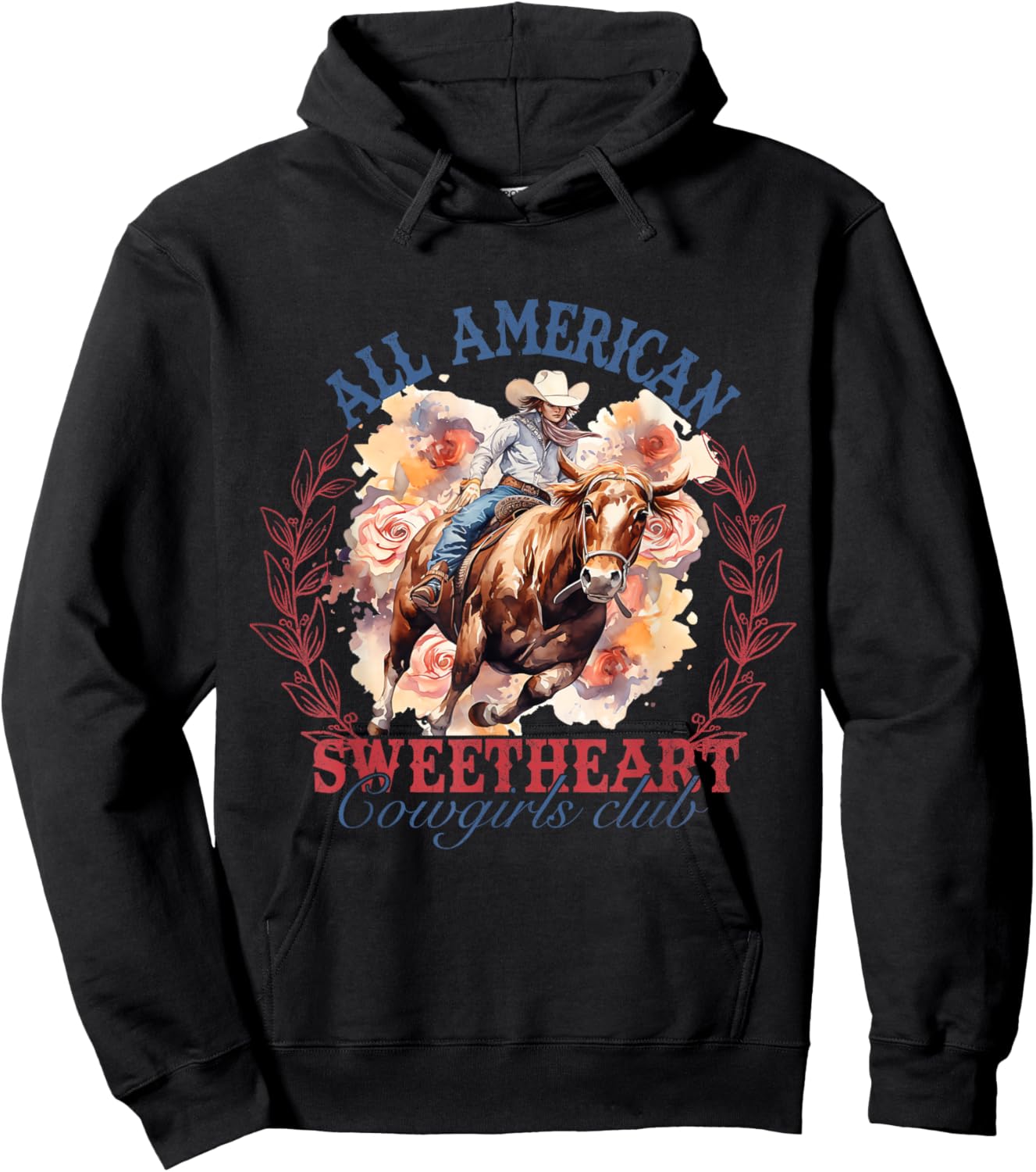 All Sweetheart American, Rodeo Cowgirl American Patriotic Hoodie - Hoodie | Black