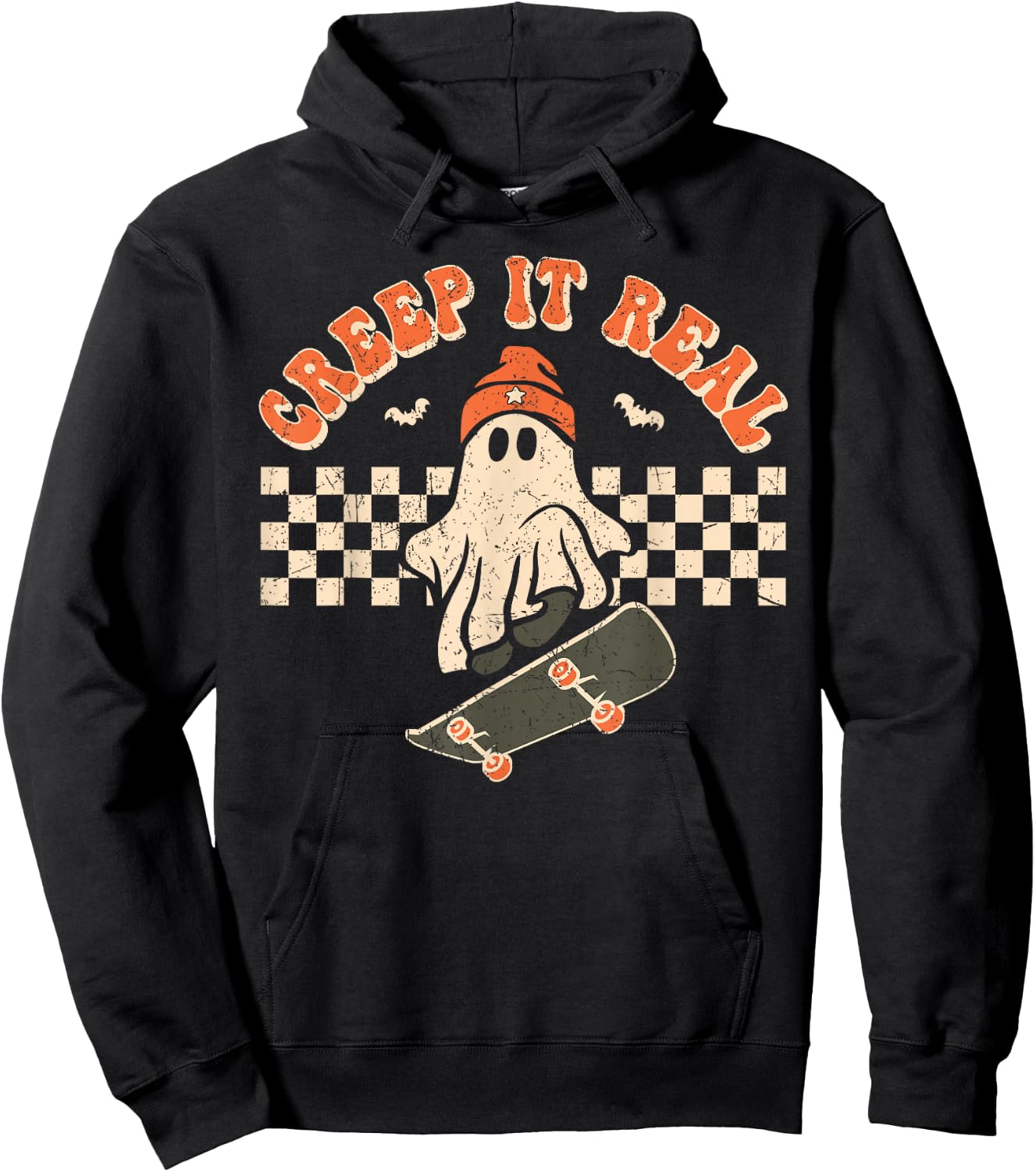 Retro Halloween Creep it Real Vintage Cute Ghost Halloween Hoodie - Hoodie | Black