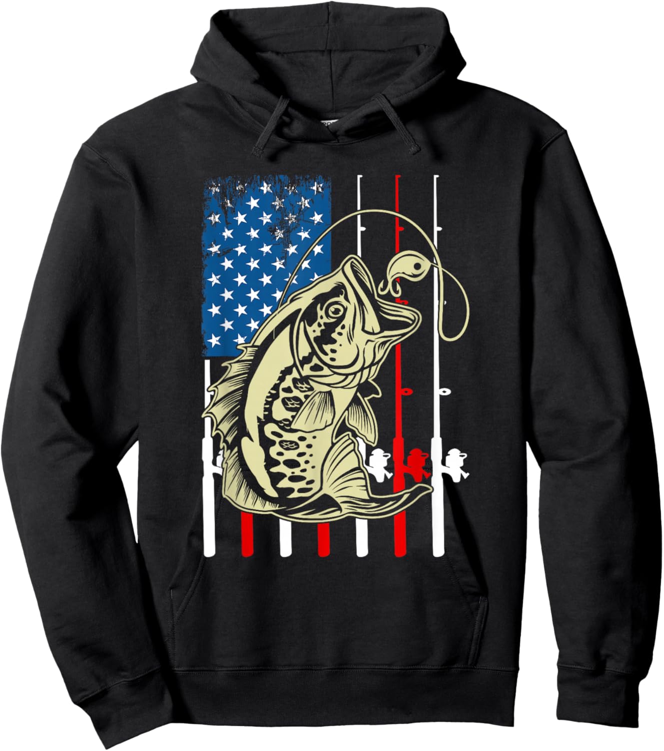 Fishing American Flag Vintage Fishing Lover Bass Fisherman Hoodie - Hoodie | Black