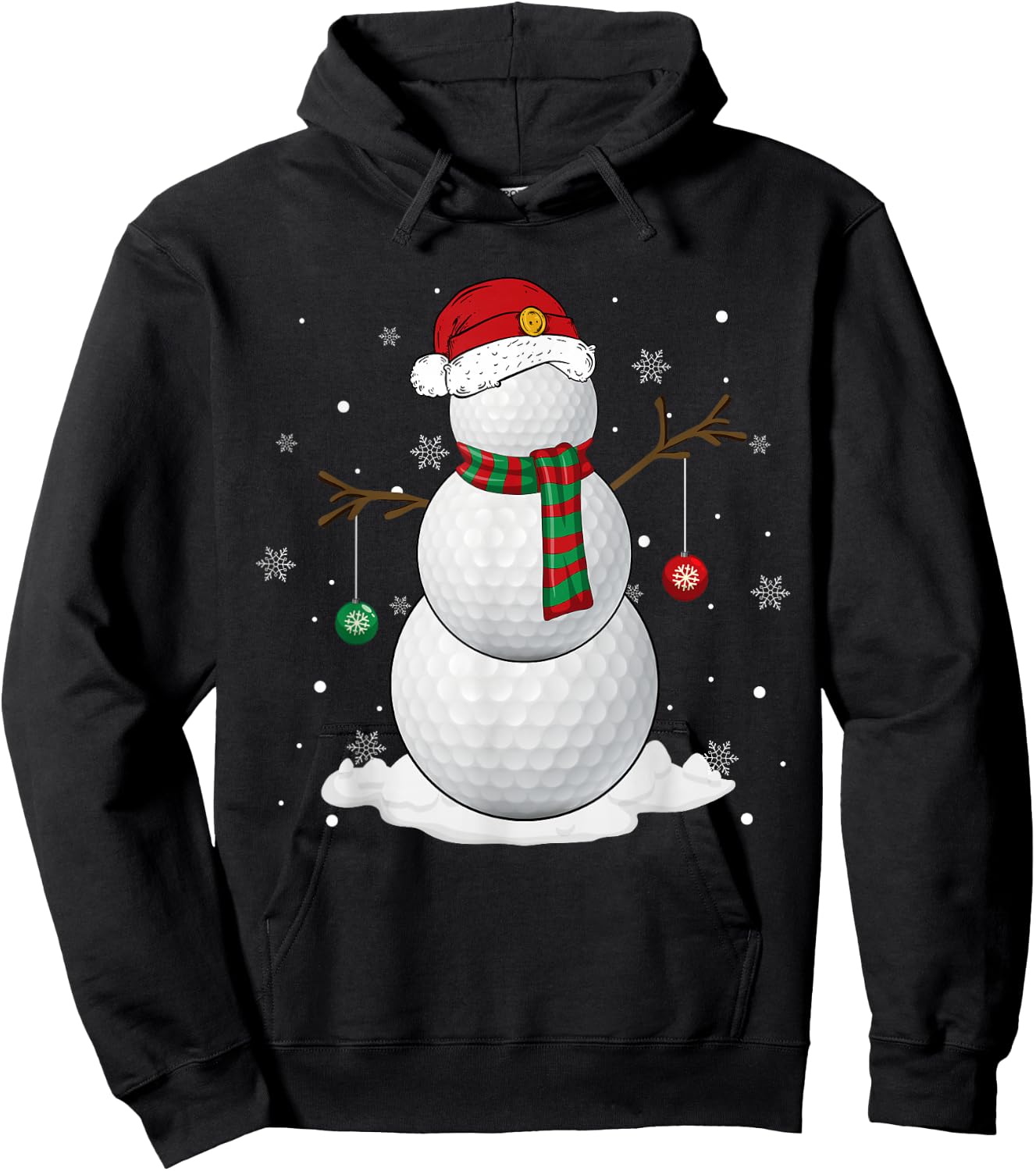 Golf Ball Snowman Santa Hat Christmas Pajama Xmas Holiday Hoodie - Hoodie | Black