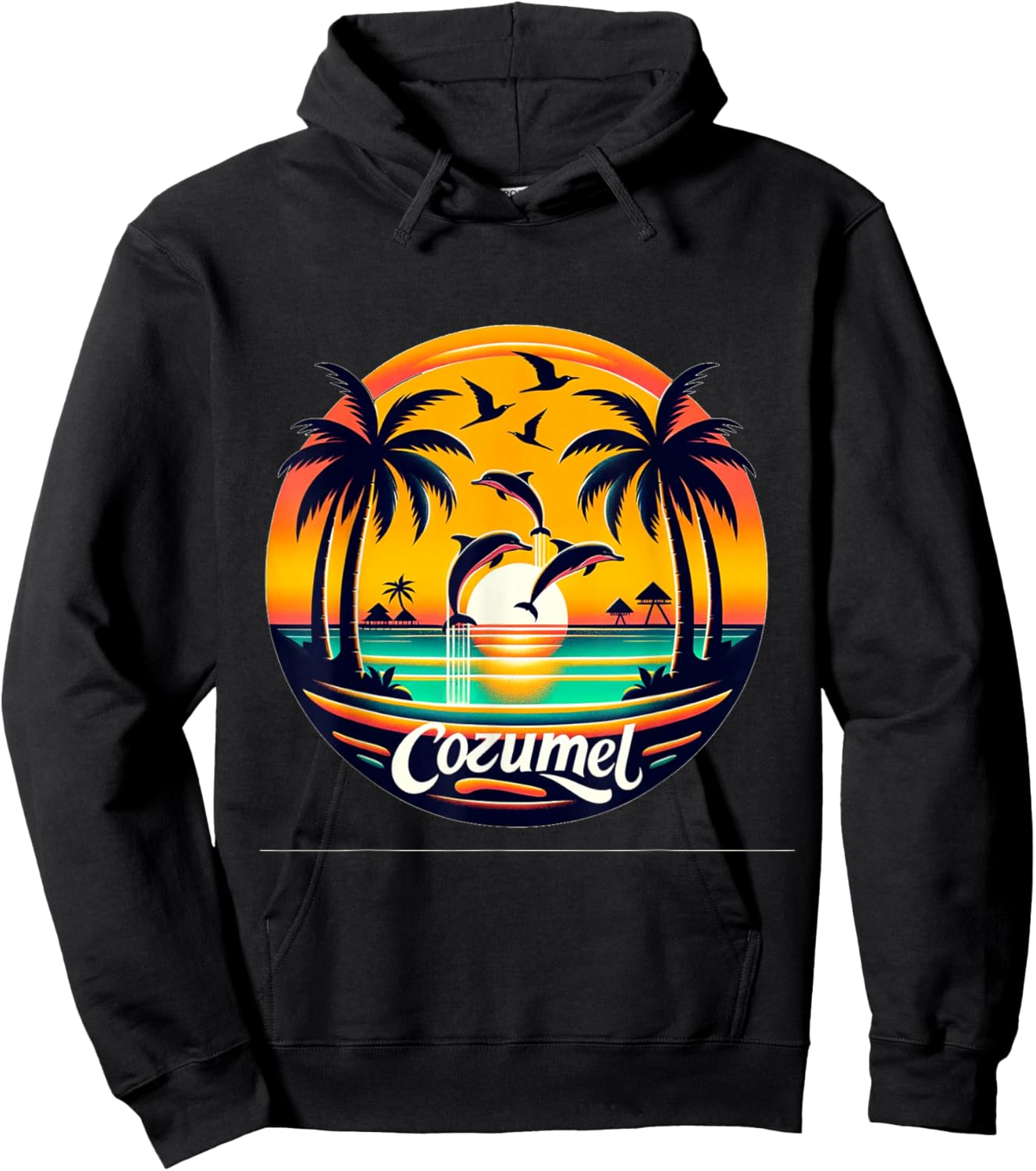 Cozumel Mexico with Dolphins and Sunset Hoodie - Hoodie | Black