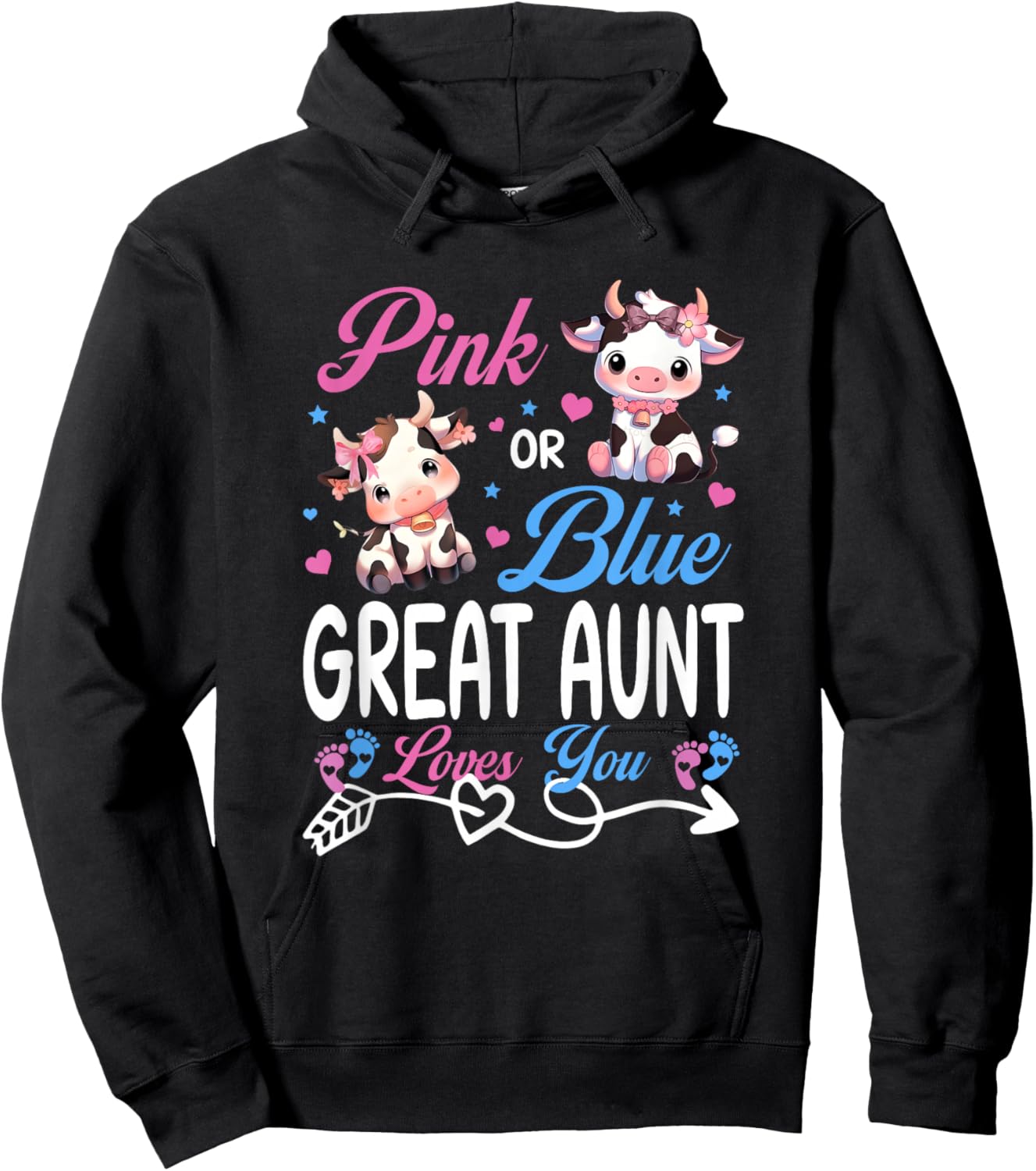 Pink Or Blue Great Aunt Loves You Cow Baby Gender Reveal Hoodie - Hoodie | Black