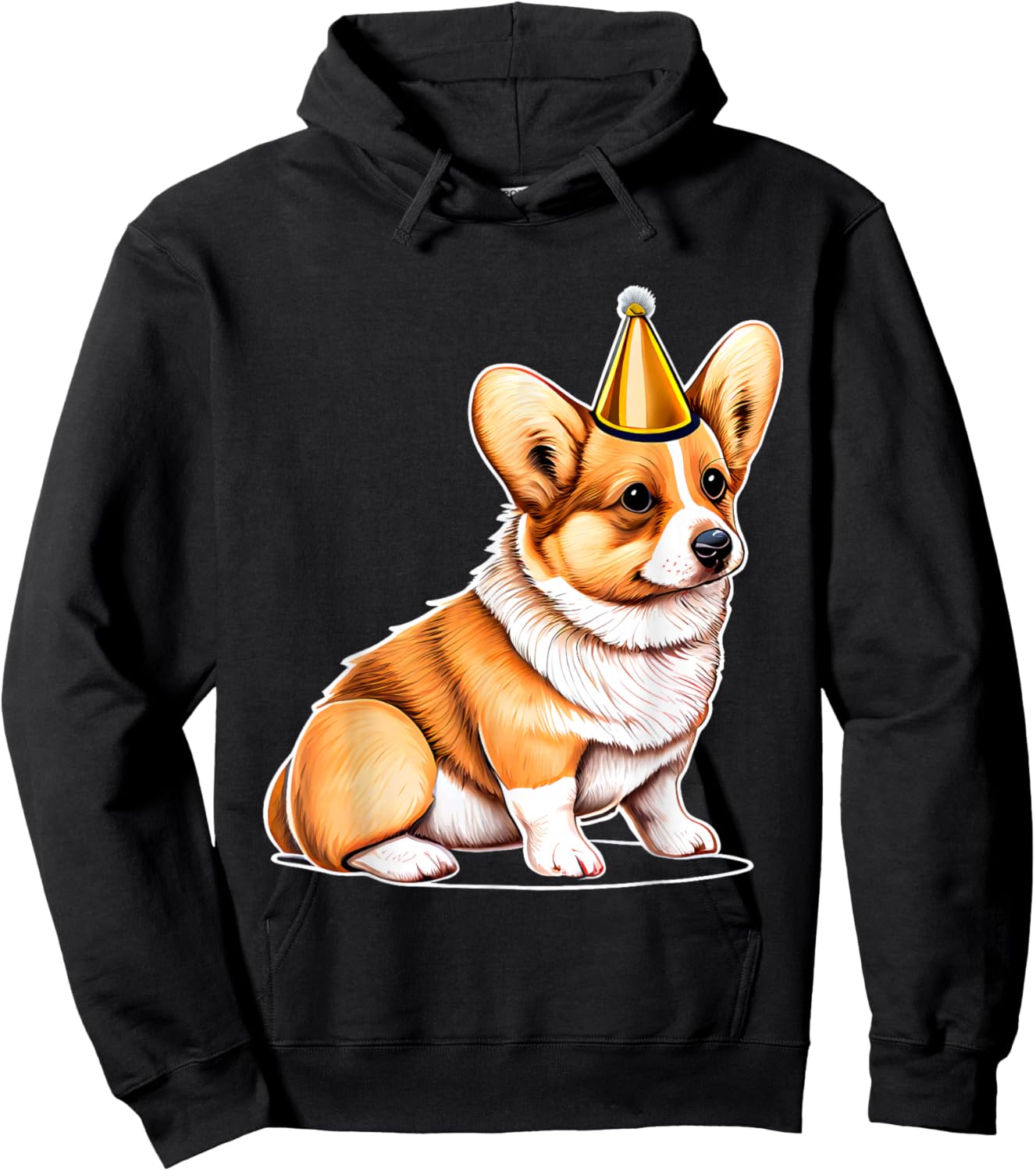 Adorable Corgi With Party Hat Birthday Hoodie - Hoodie | Black