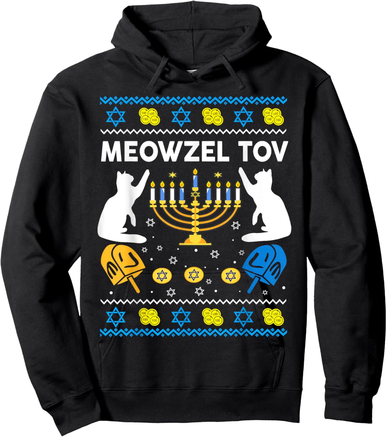 Jewish Cat Shirt Hanukkah Meowzel Tov Chanukah Girl Women Hoodie - Hoodie | Black