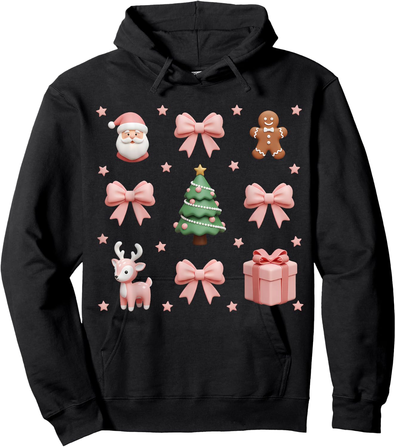Coquette Bow Christmas Tree Santa Kawaii Women Girls Kids Hoodie - Hoodie | Black