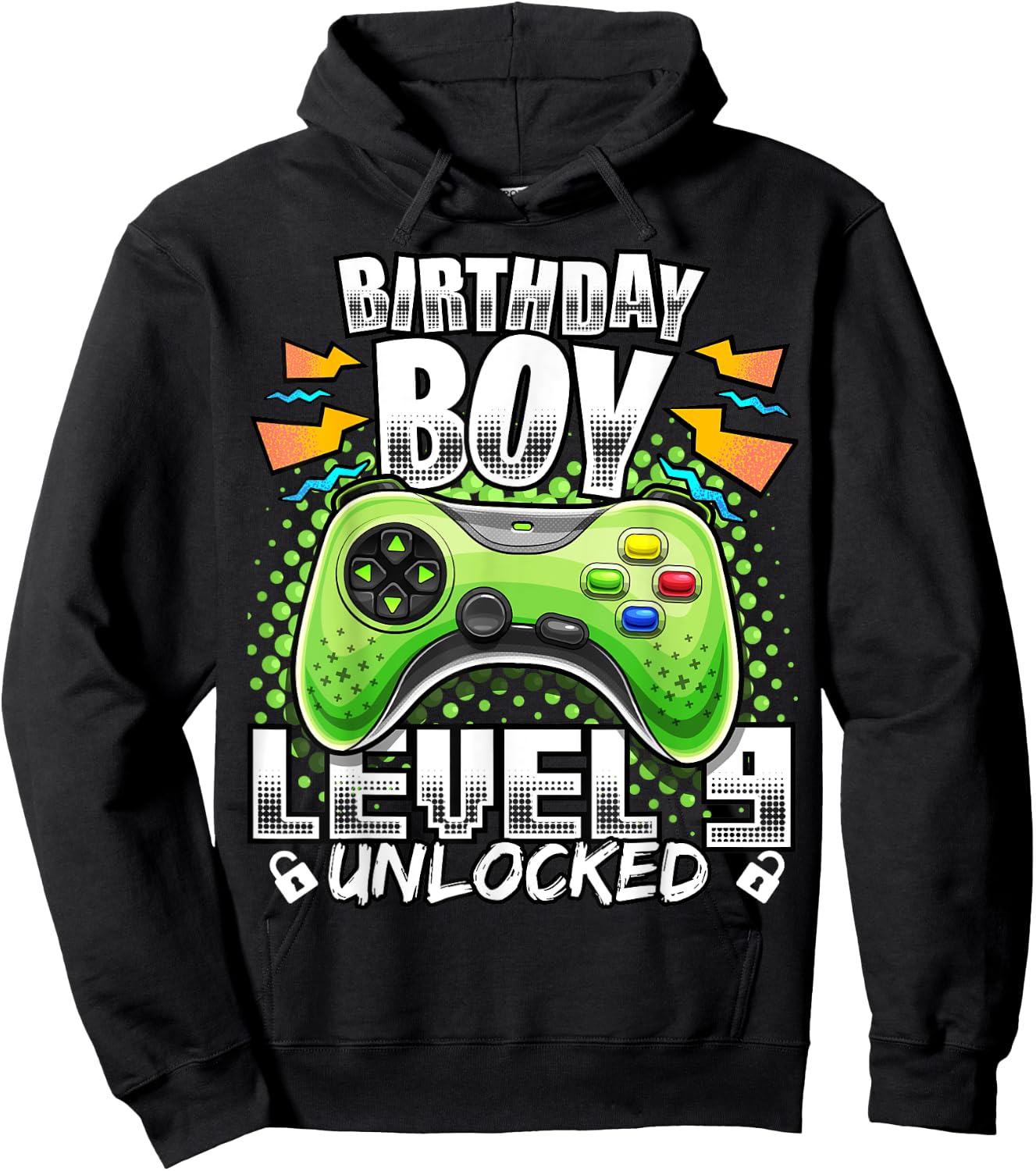 Level 9 Unlocked Video Game 9th Birthday Gamer Gift Boys Hoodie - Hoodie | Black