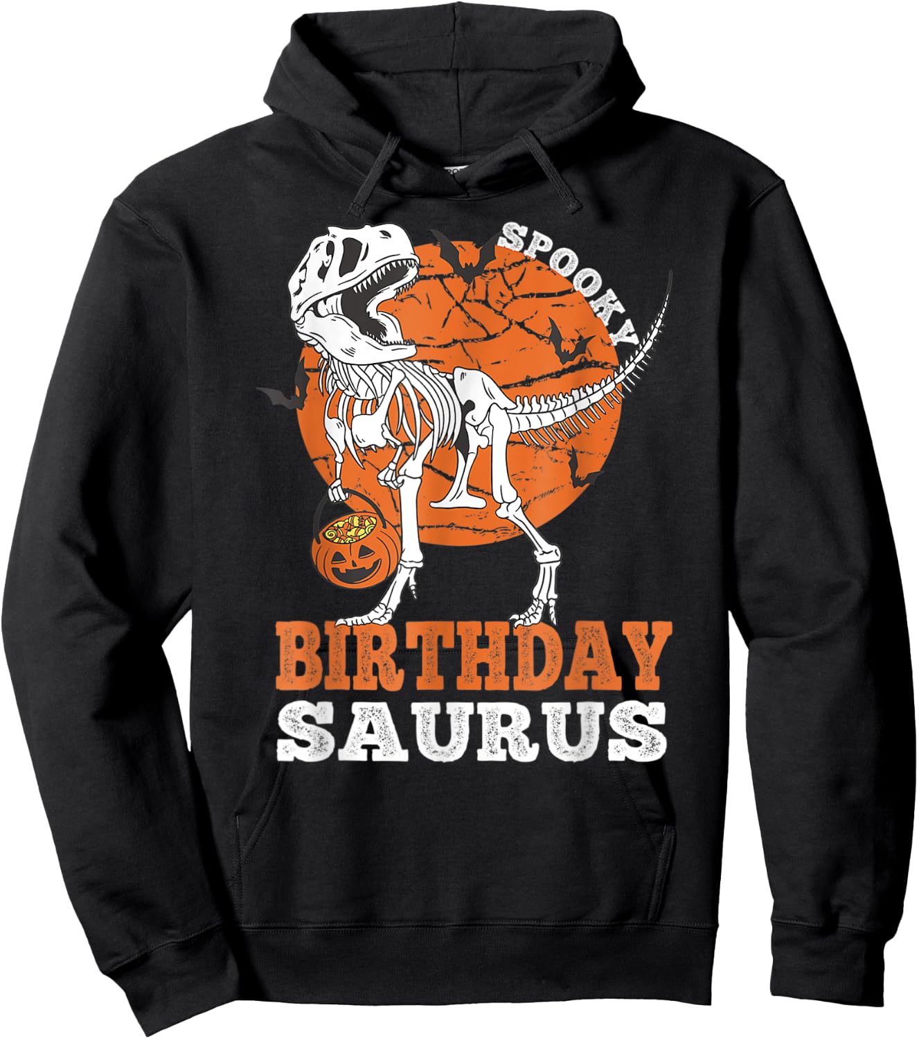 Vintage Spooky Birthday Saurus Dinosaur Skeleton Rex Pumpkin Hoodie - Hoodie | Black