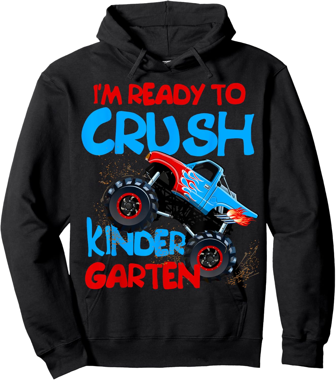 Back to School Boys First Day of Kindergarten Monster Truck Hoodie - Hoodie | Black