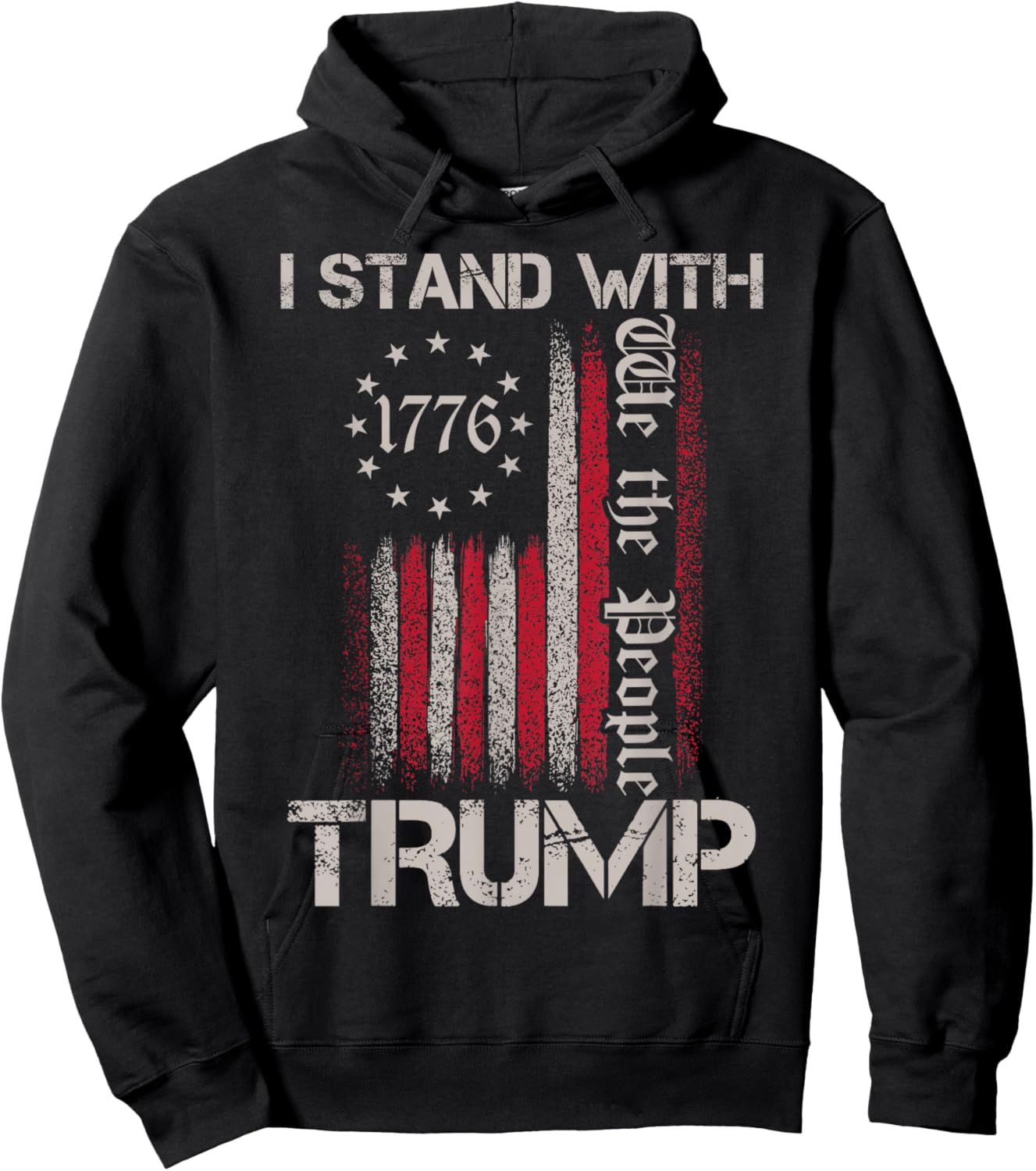 I Stand With Trump American Flag Men Woman USA Vintage Hoodie - Hoodie | Black