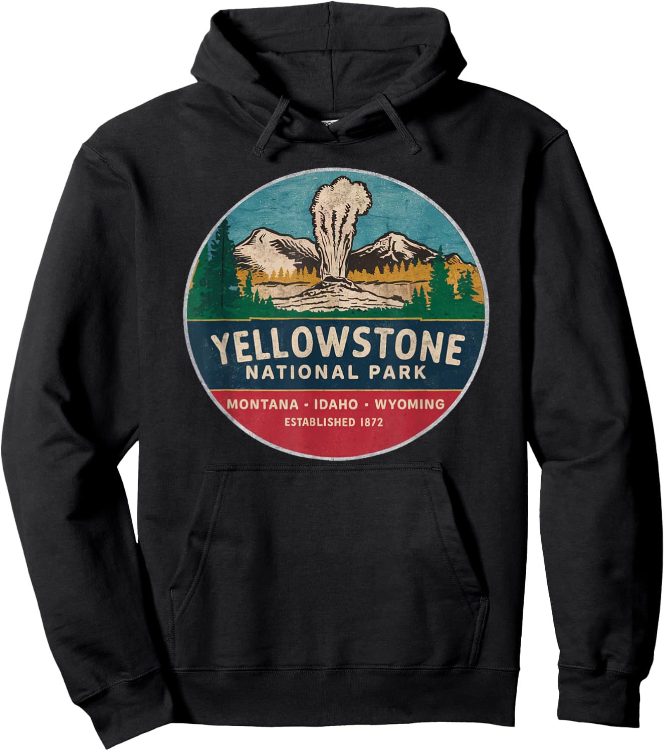 Yellowstone national park Mountain 80s Outdoor Souvenir Hoodie - Hoodie | Black