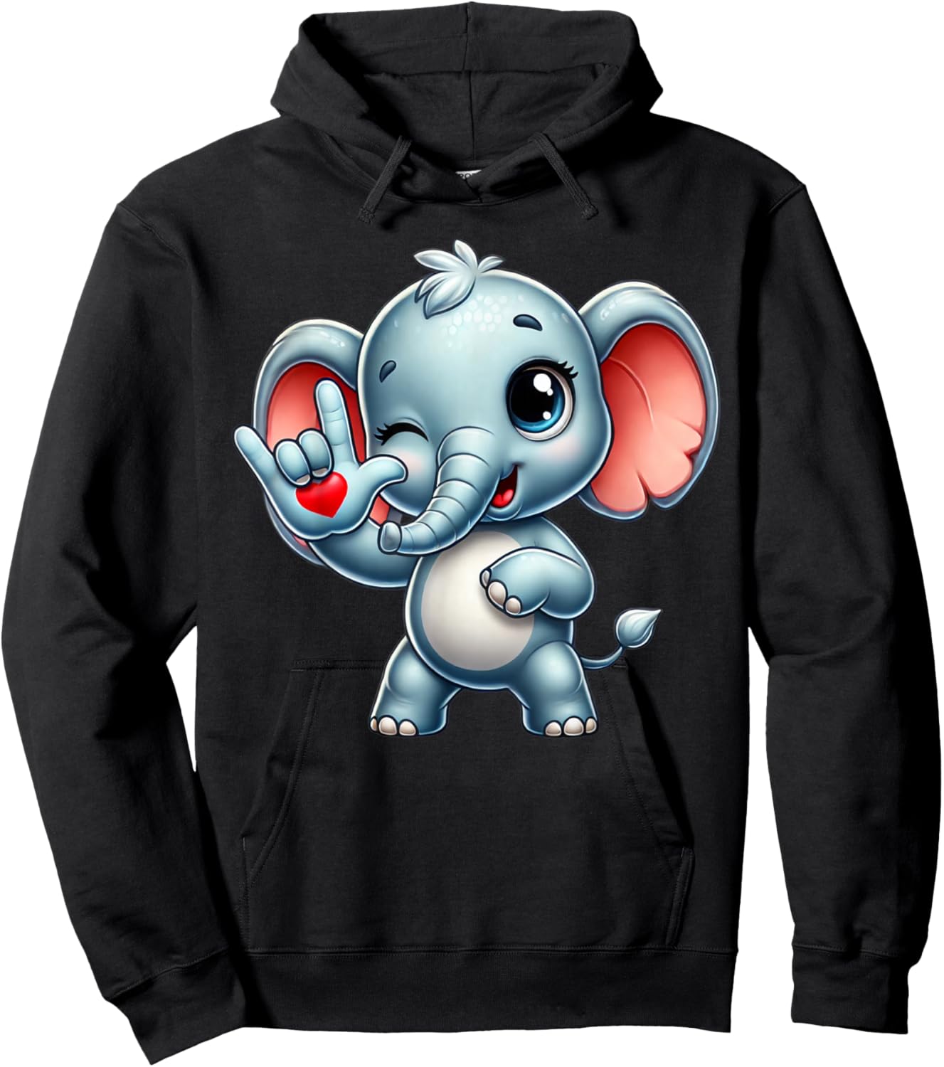Cute Elephant Animal Love You ASL Hand Sign Language Hoodie - Hoodie | Black