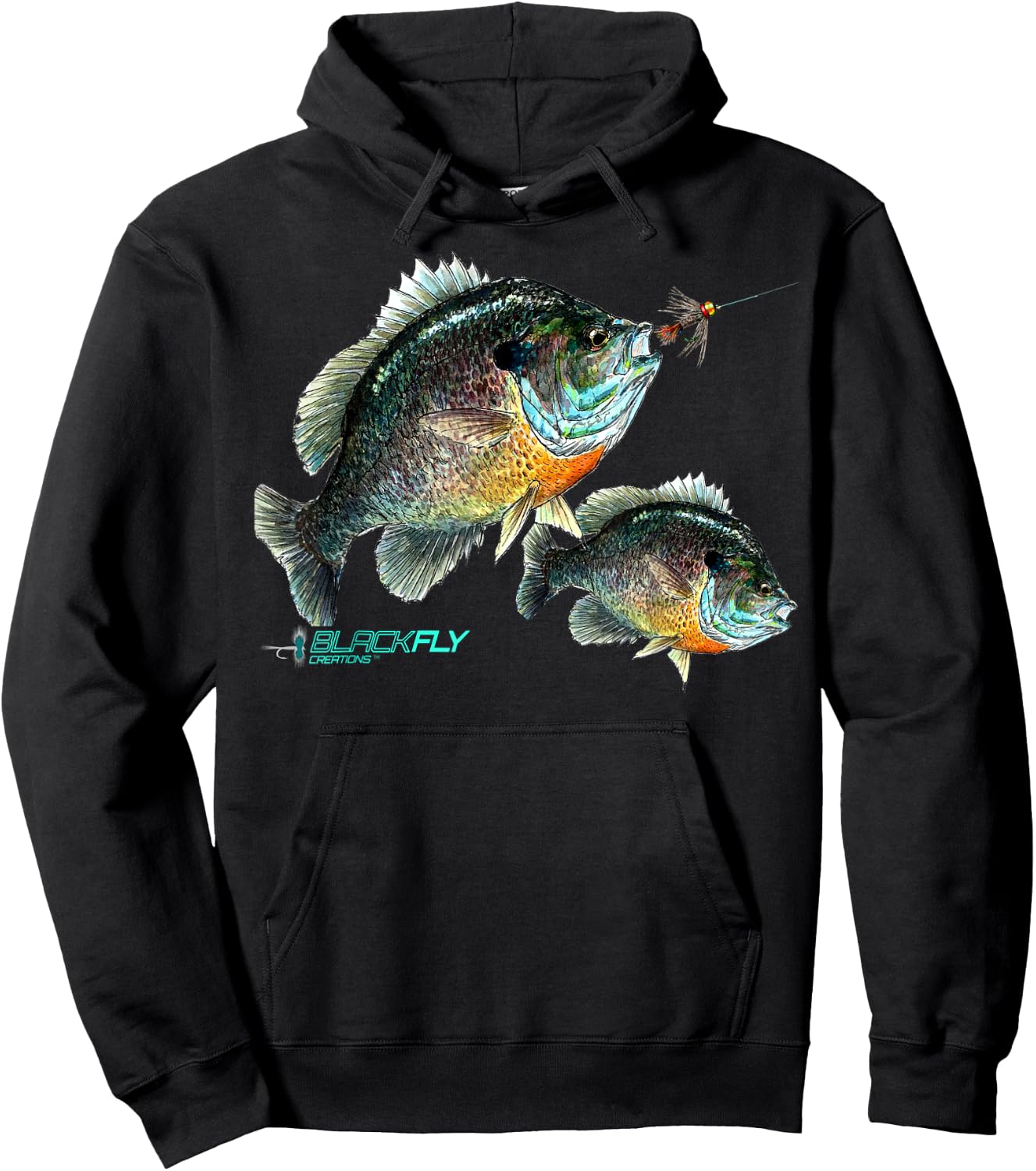 Black Fly Bluegill Fishing Shirts Panfish Jigs Hoodie - Hoodie | Black